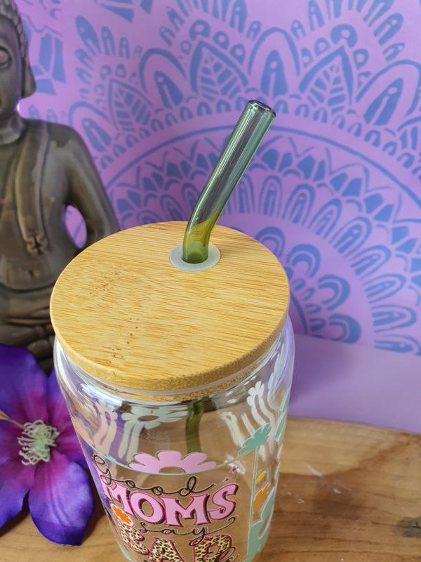 Drinkglas (blikvormige tumbler) met Bamboe deksel en rietje &