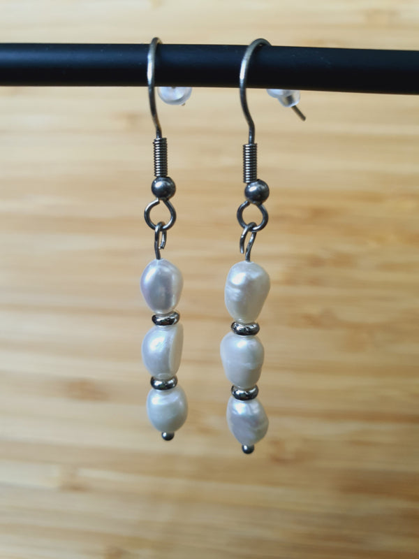 Zoetwater Parels oorbellen (set) RVS Zilver