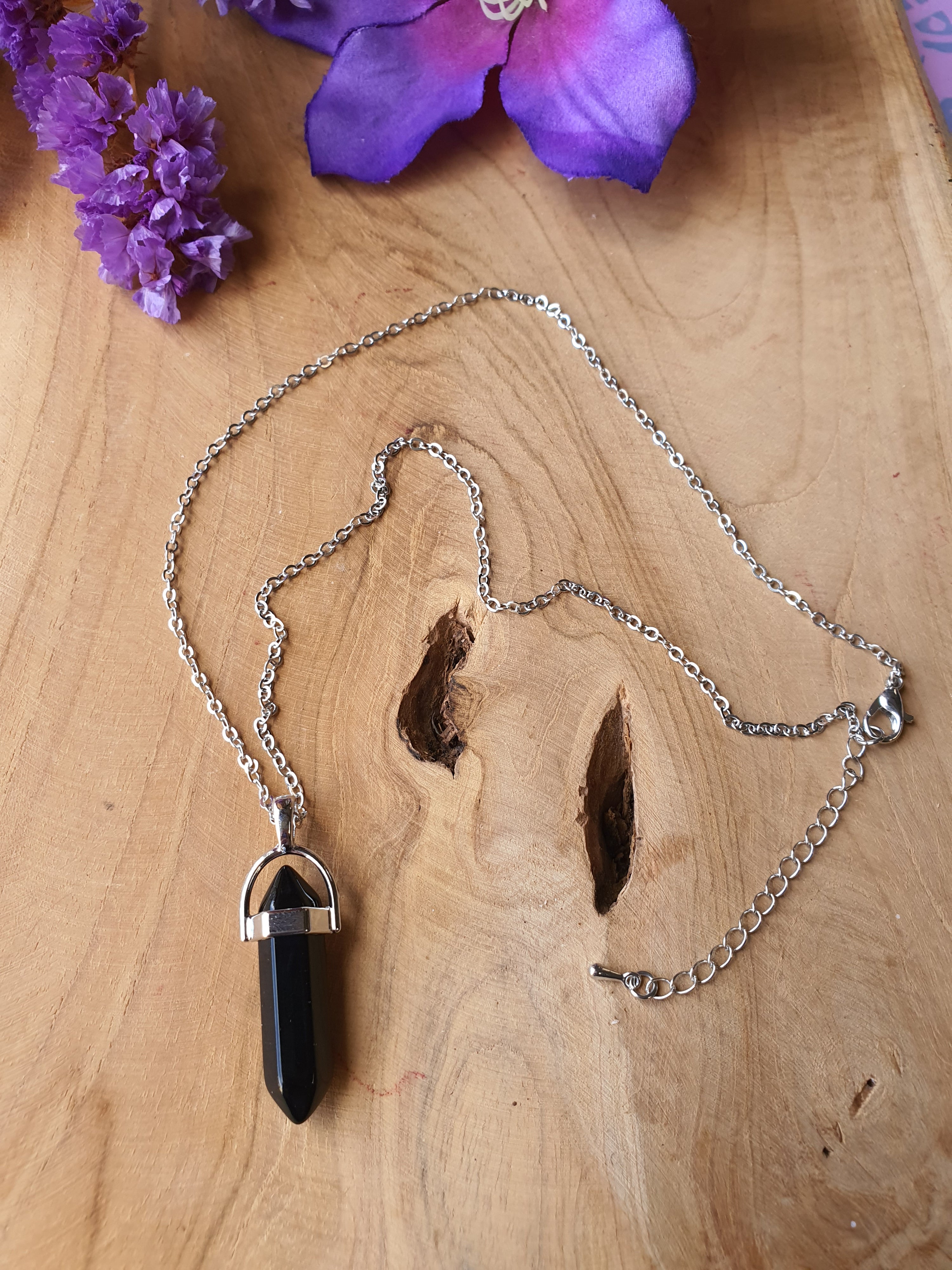 Dubbeleinder Zwarte Obsidiaan hanger