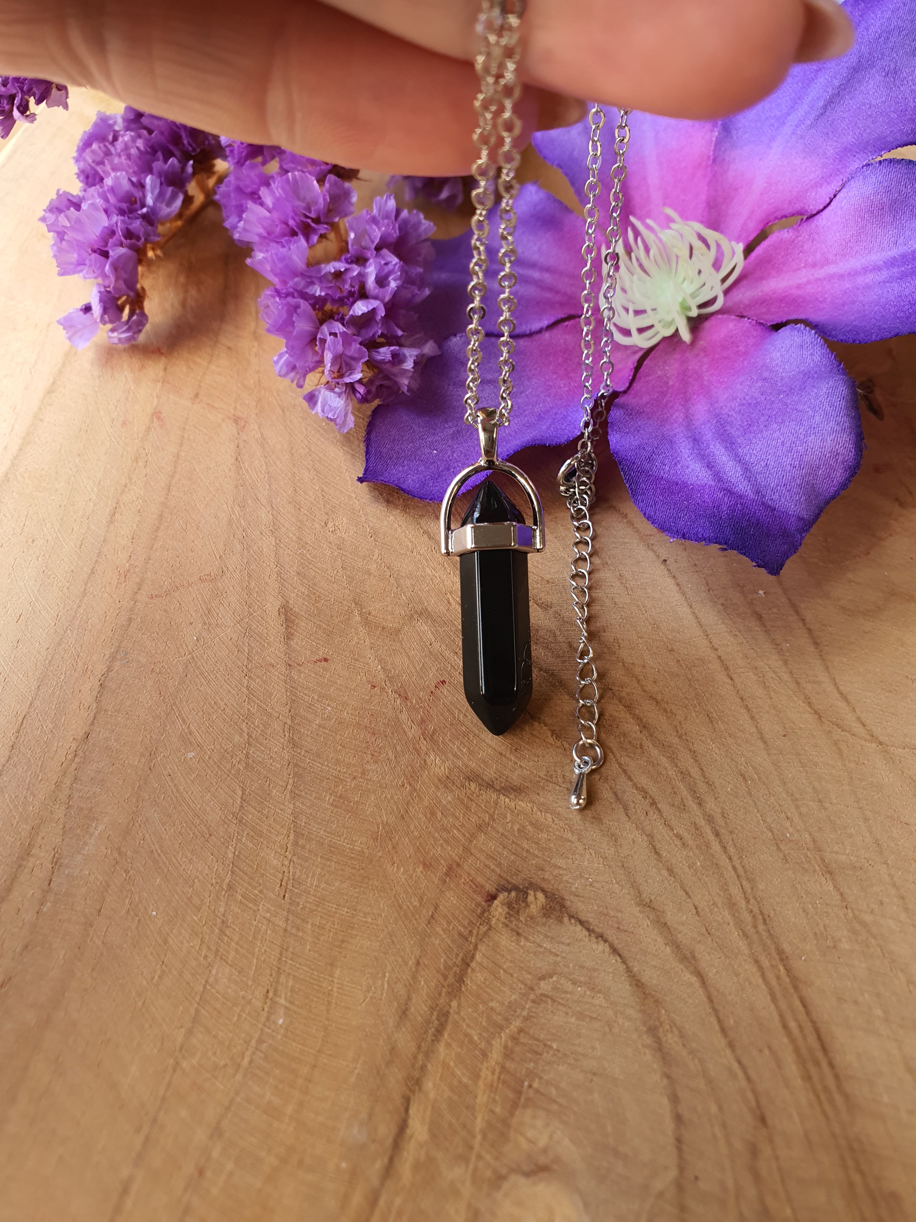 Dubbeleinder Zwarte Obsidiaan hanger