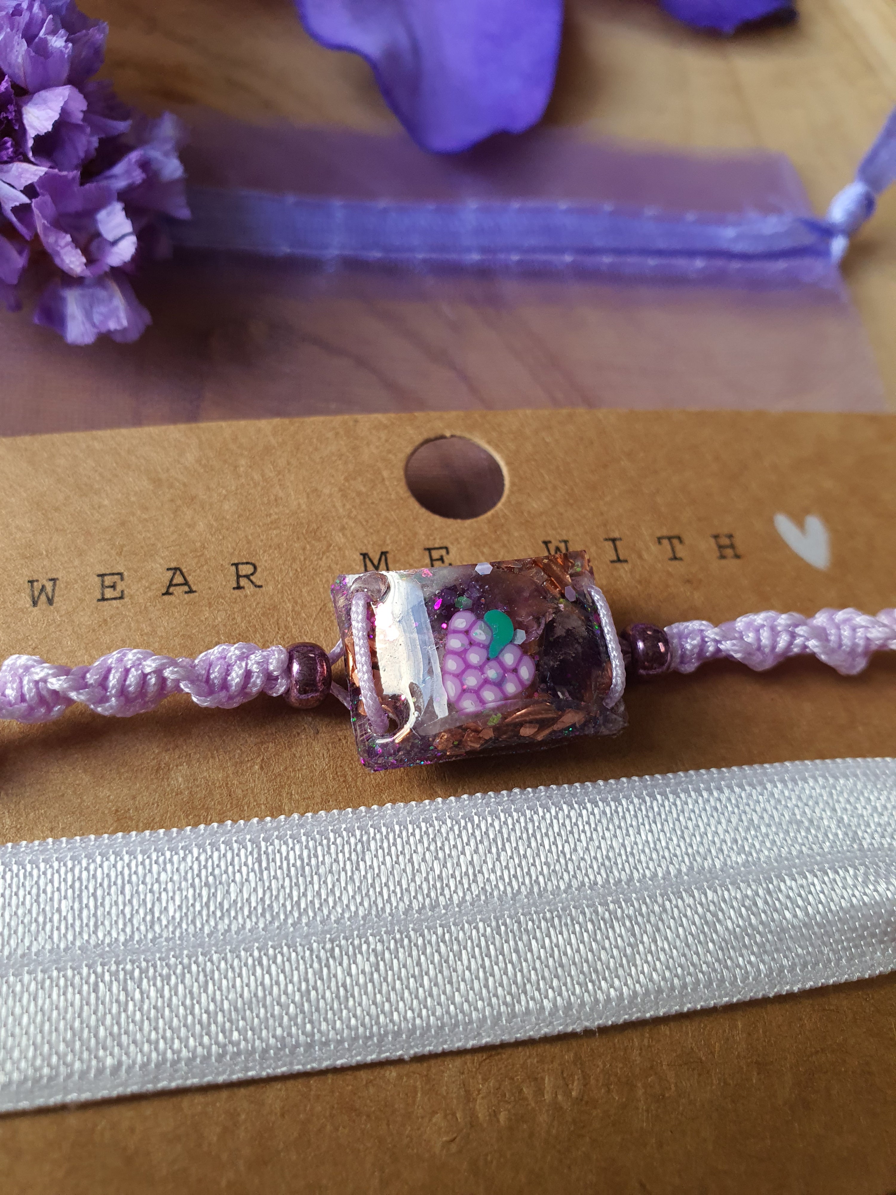 Orgonite Armband voor kind Amethist en Bergkristal ( nr 3018)