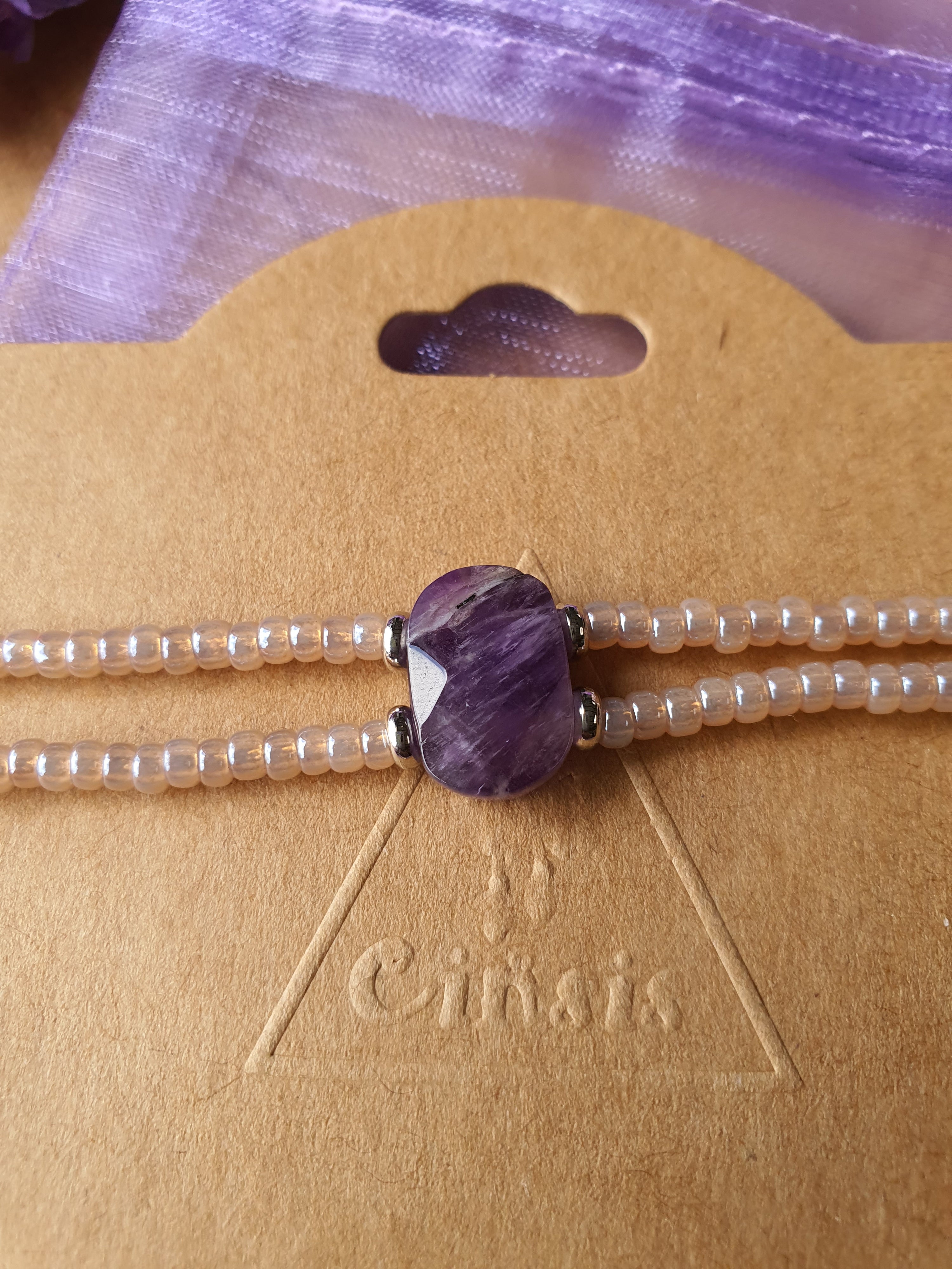 Amethist edelsteen armband handgemaakt met miyuki kralen (104)