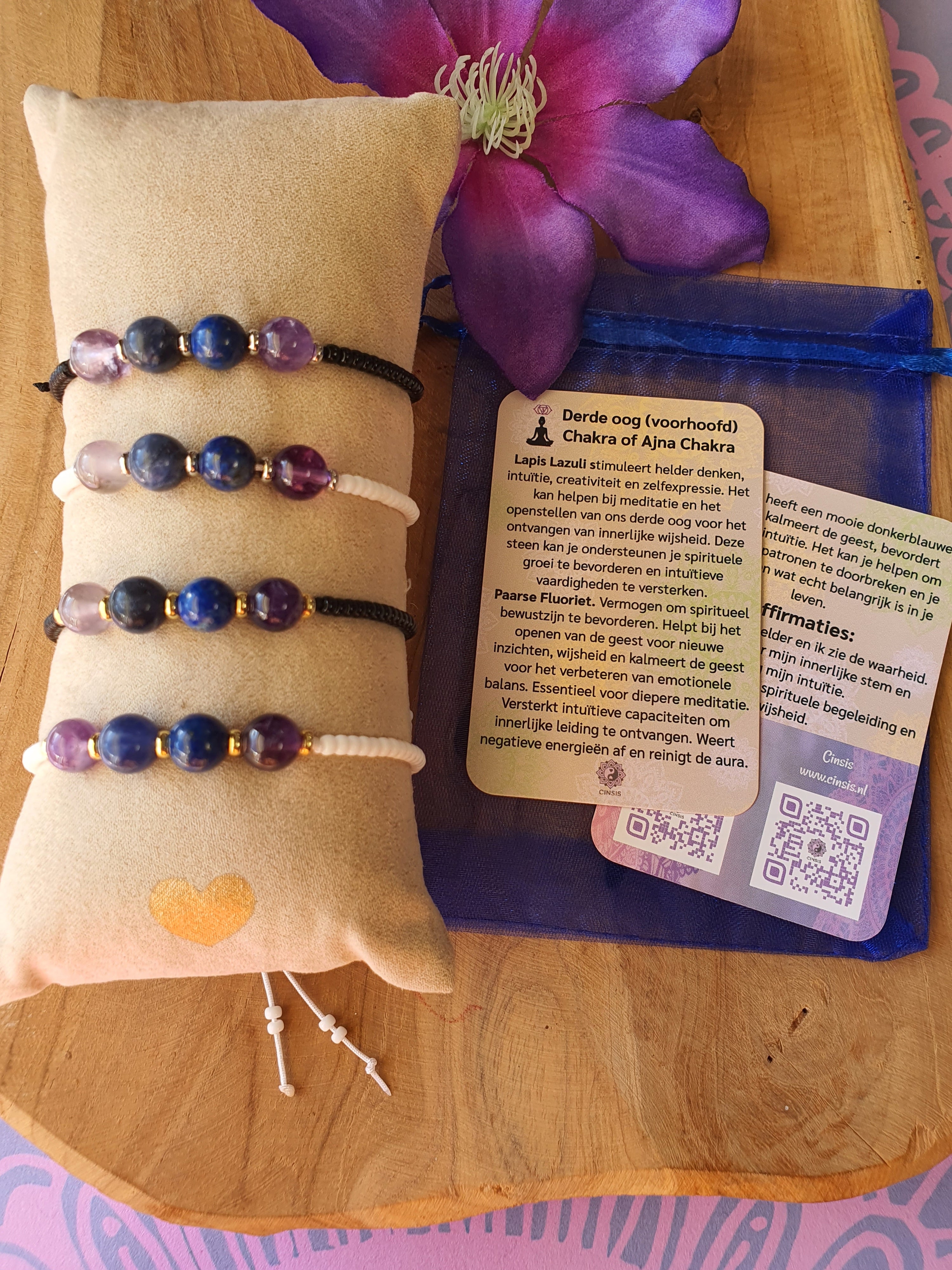 Edelstenen Chakra Armband handgemaakt Derde Oog chakra of Ajna Chakra