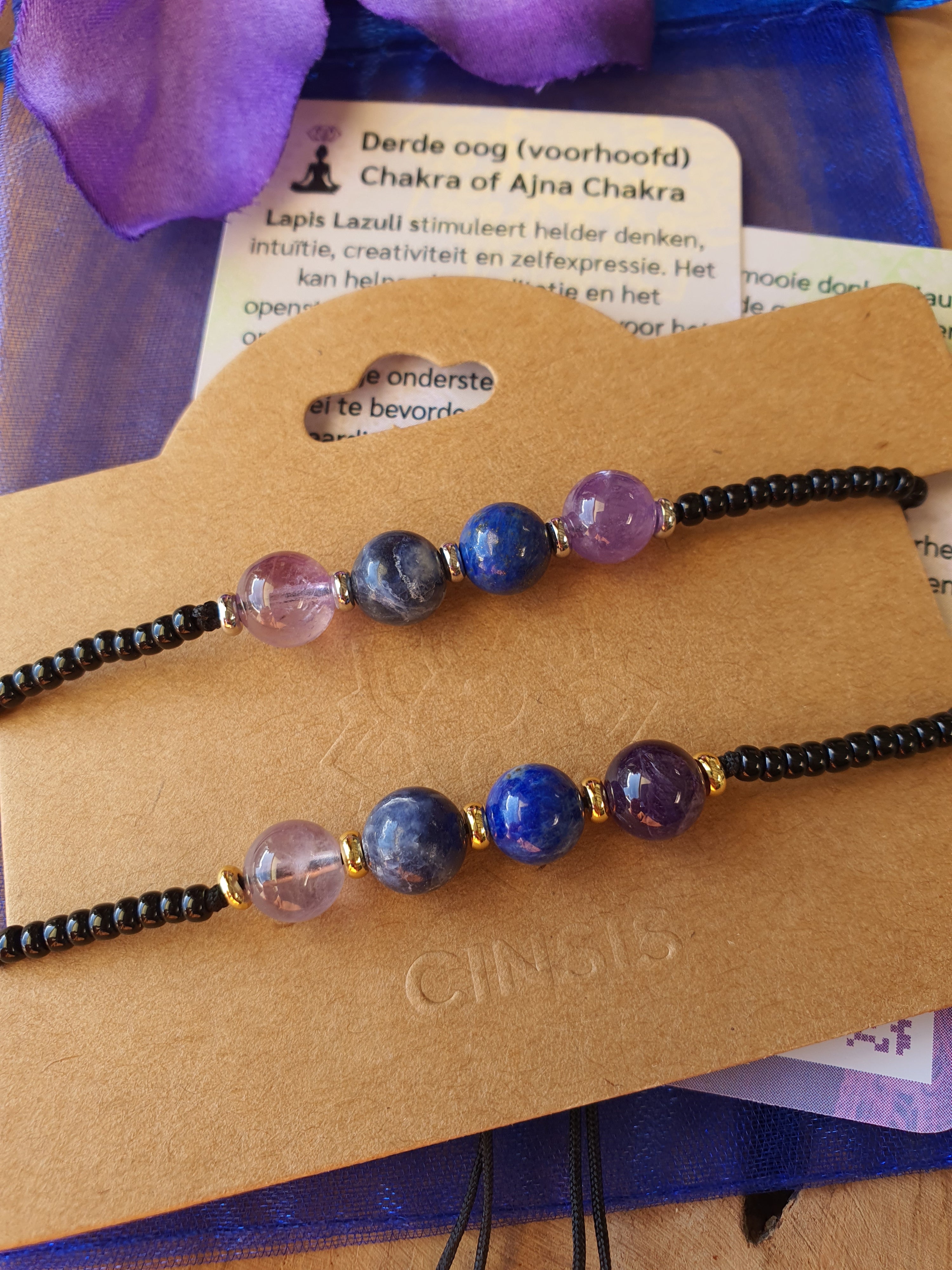 Edelstenen Chakra Armband handgemaakt Derde Oog chakra of Ajna Chakra