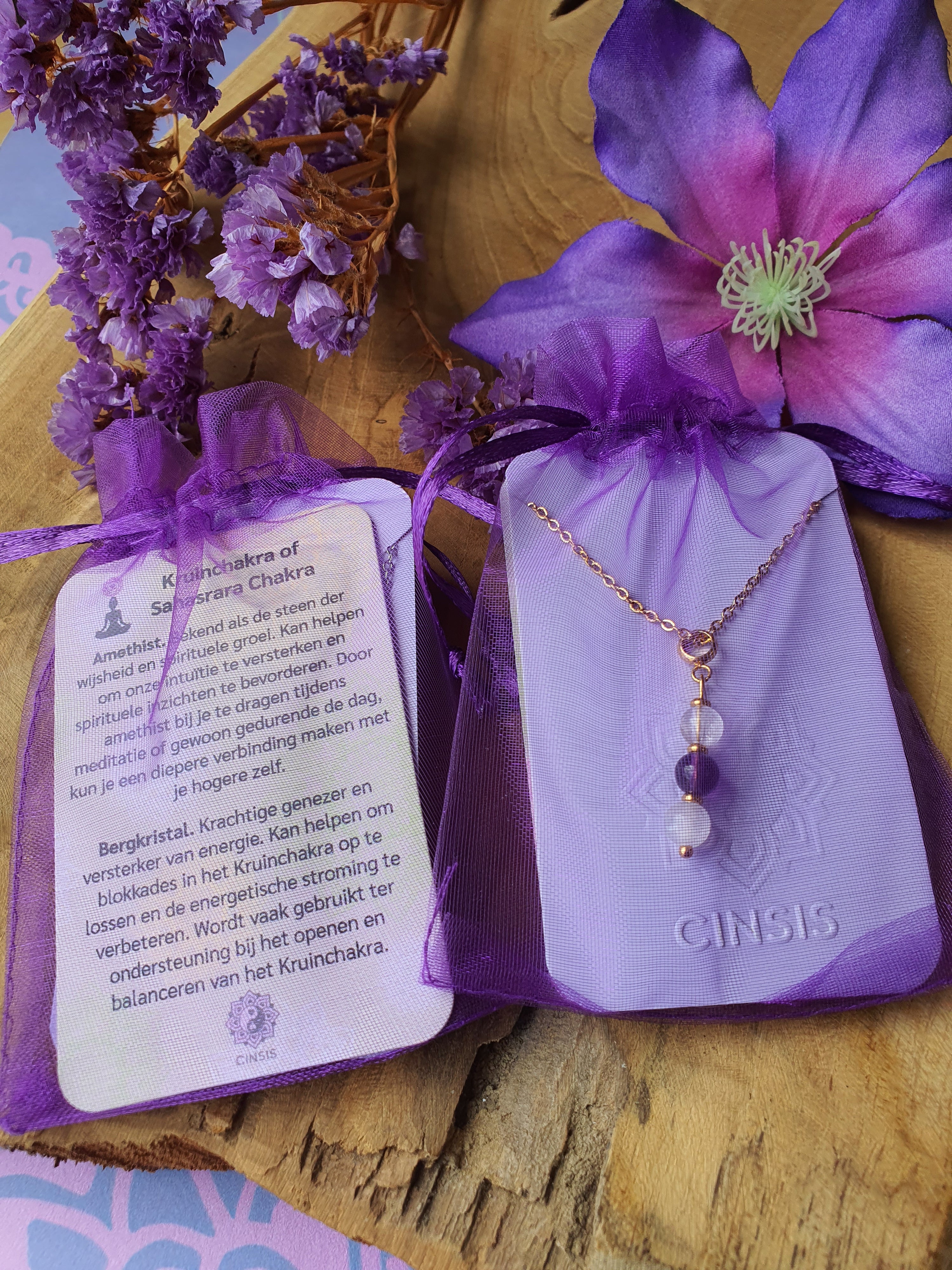 Edelstenen Kruinchakra Hanger met RVS Ketting