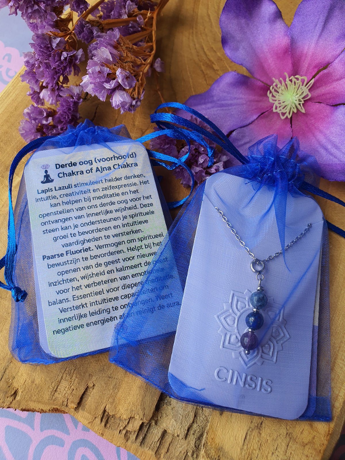 Edelstenen Derde Oogchakra Hanger met RVS Ketting