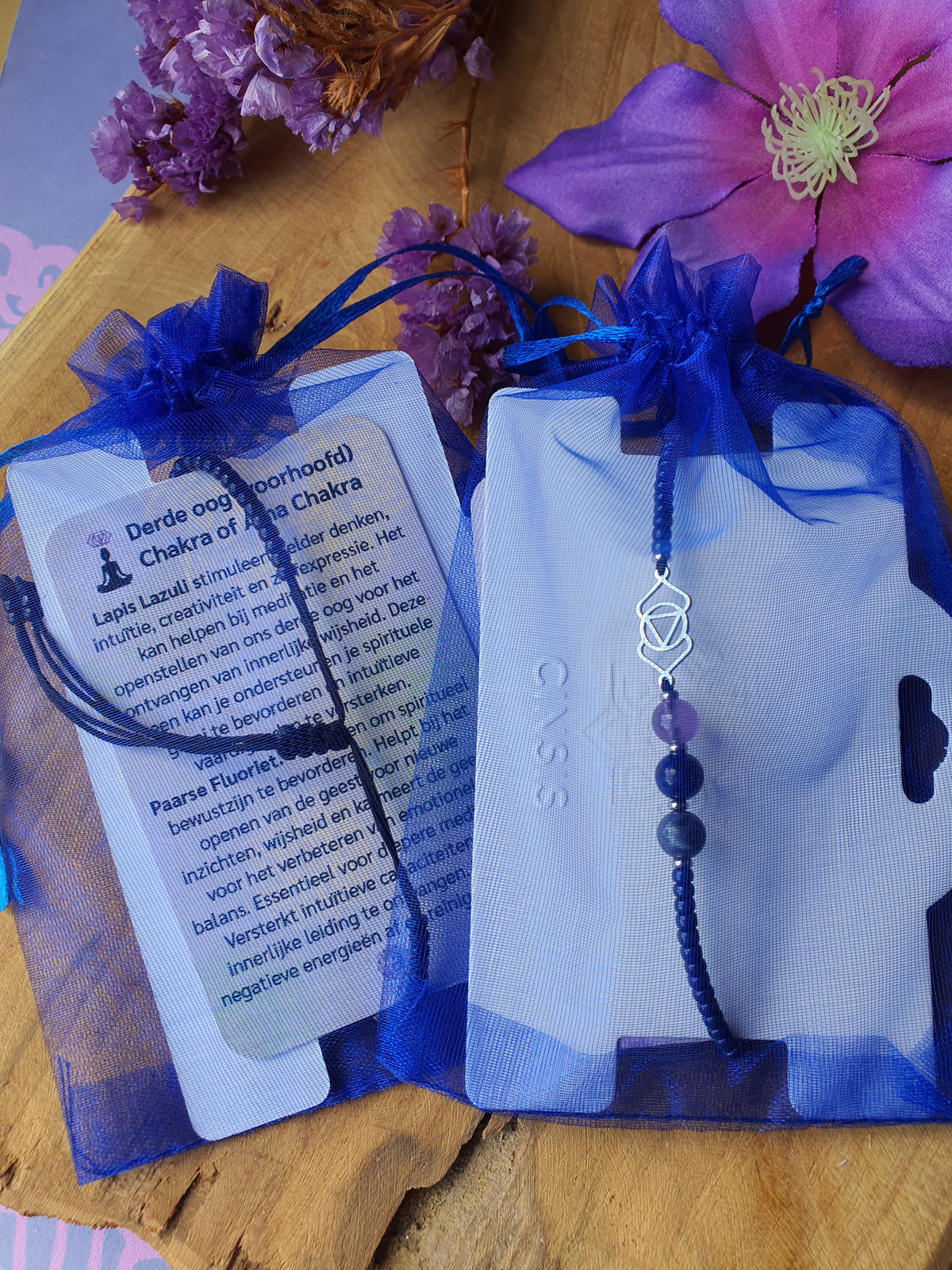 Edelstenen Derde Oogchakra Armband handgemaakt met RVS Symbool