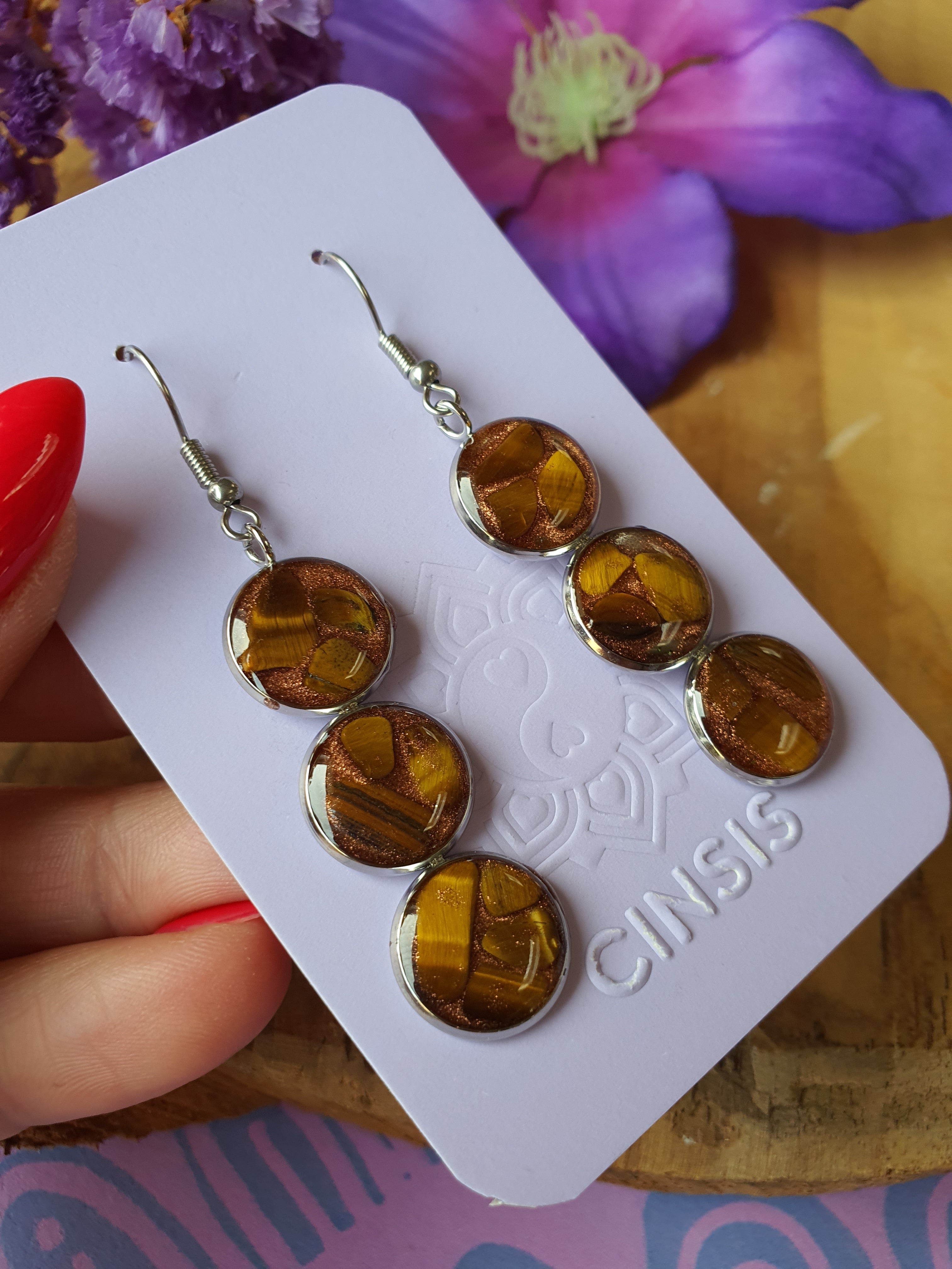 Orgonite Oorbellen Tijgeroog met RVS zilver