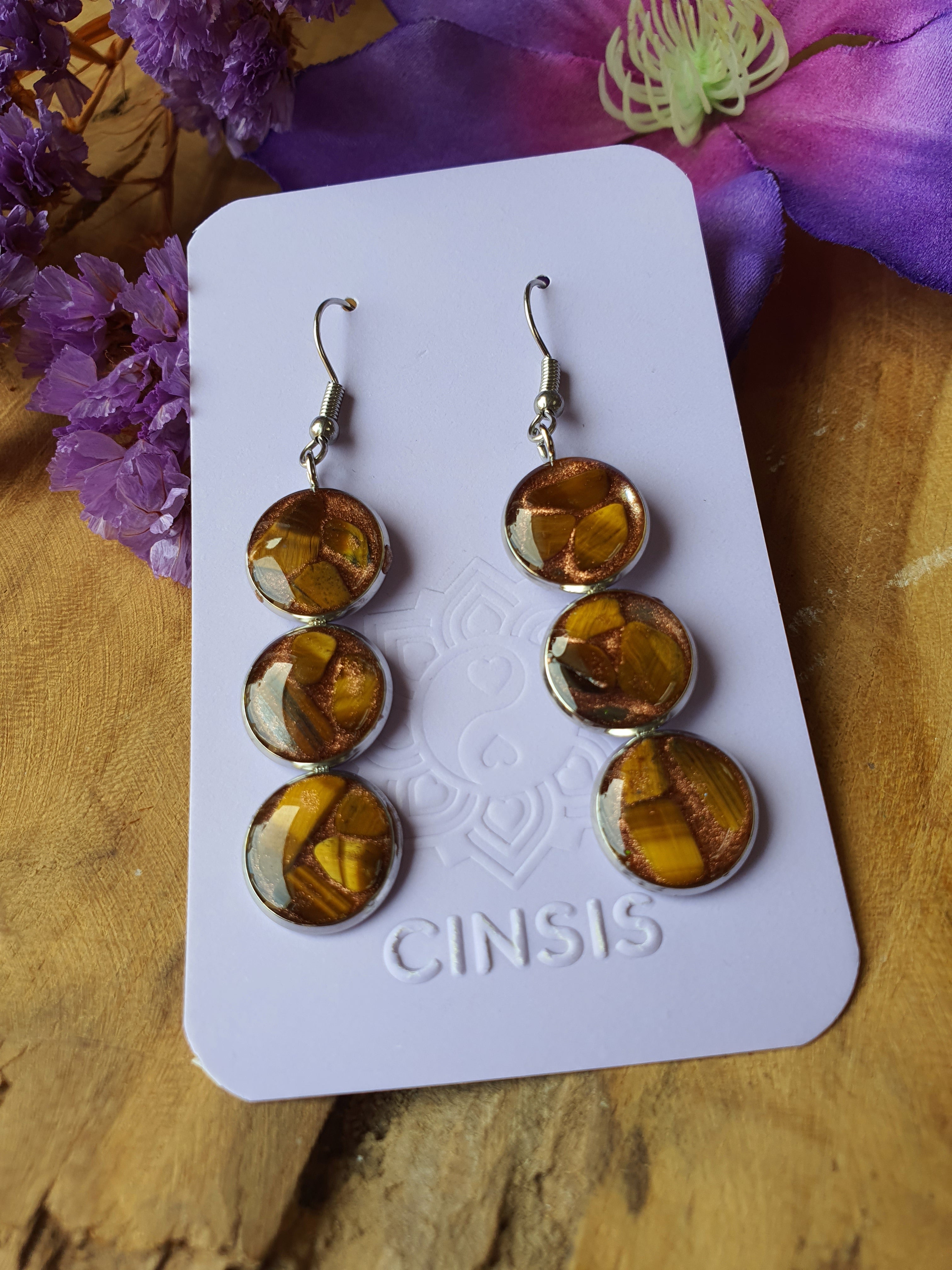 Orgonite Oorbellen Tijgeroog met RVS zilver