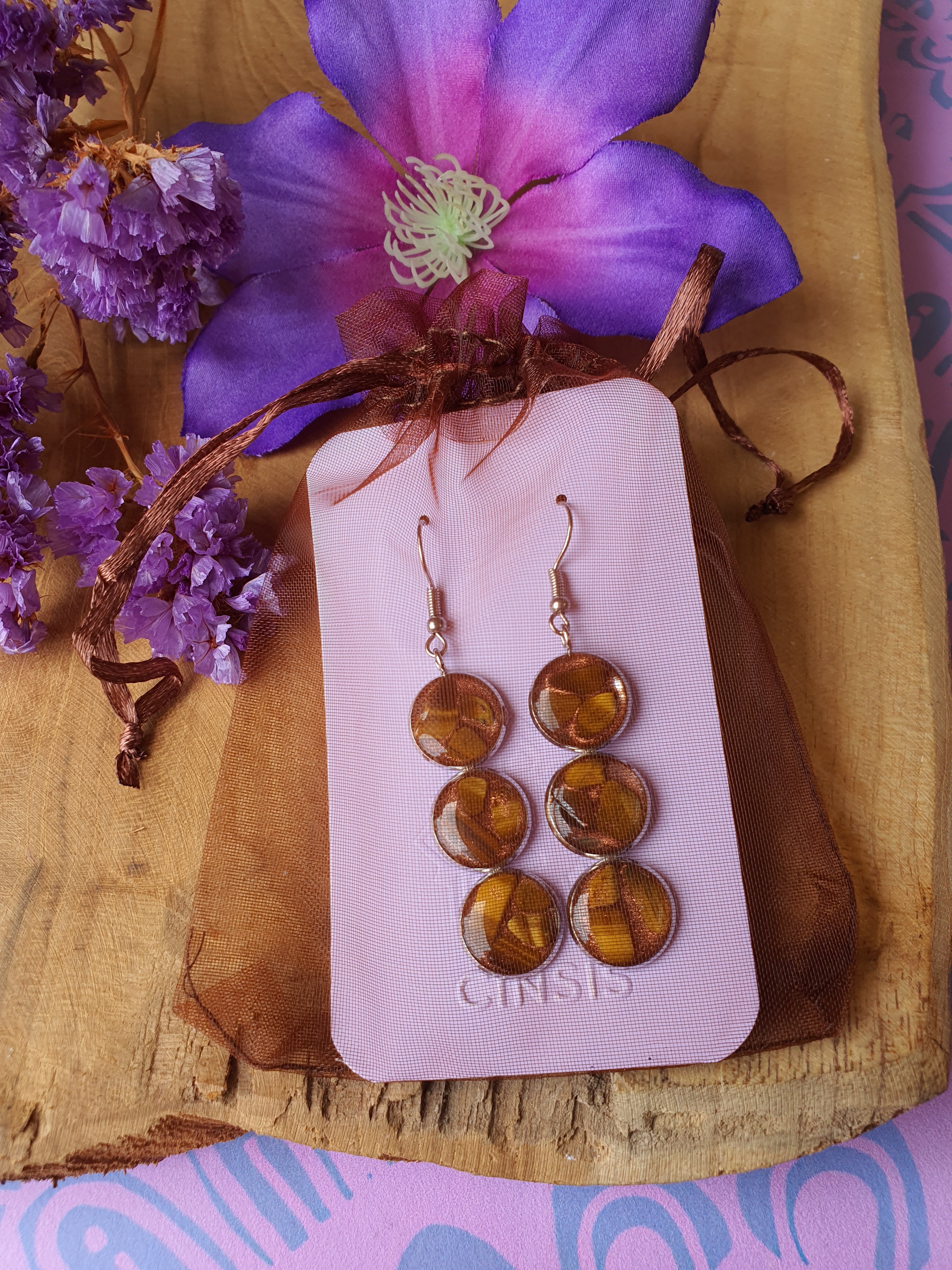 Orgonite Oorbellen Tijgeroog met RVS zilver