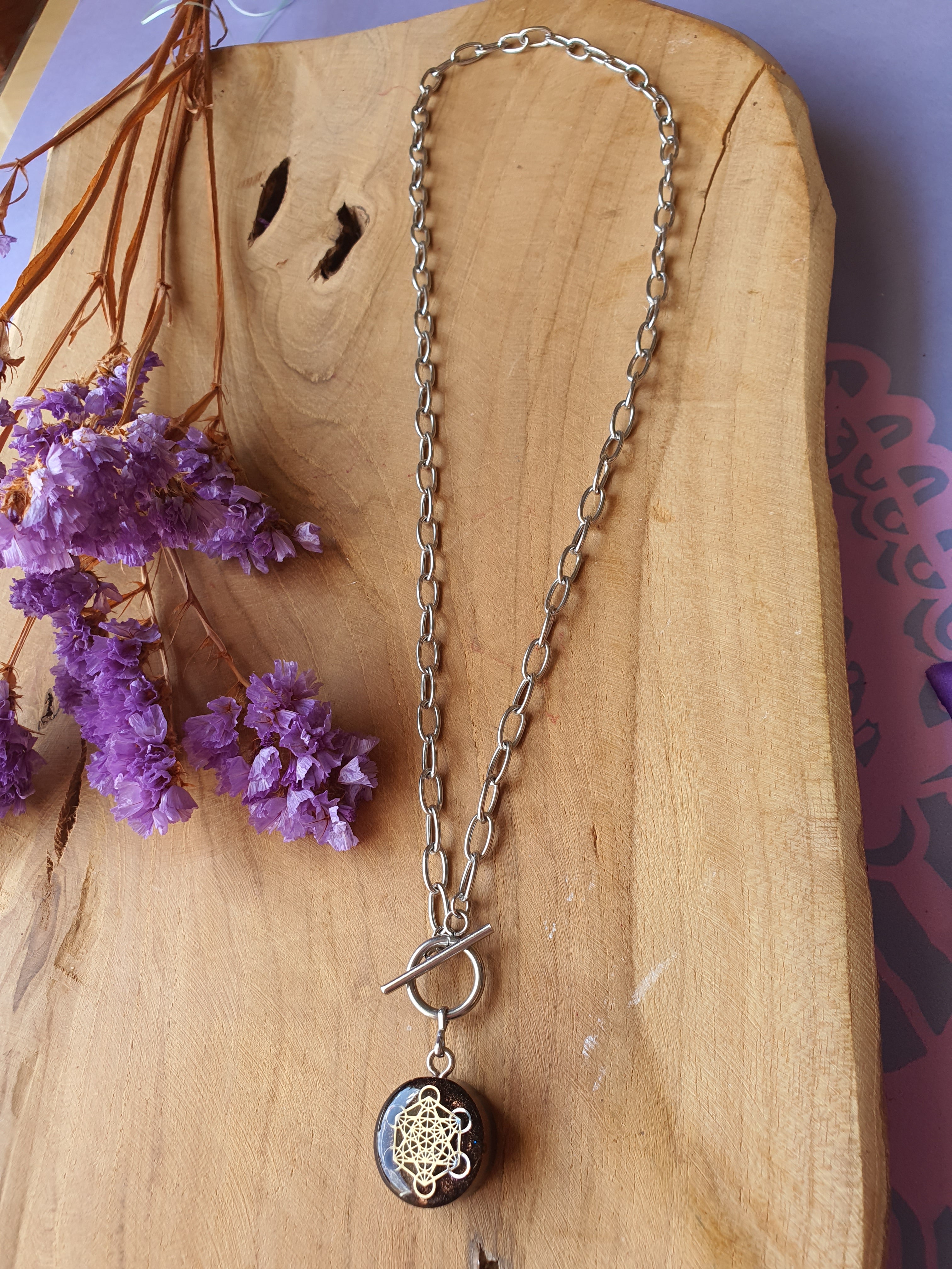 Cinsis Orgonite mix: orgonite Hanger 2 in 1 + RVS Zilver ketting nr 3007