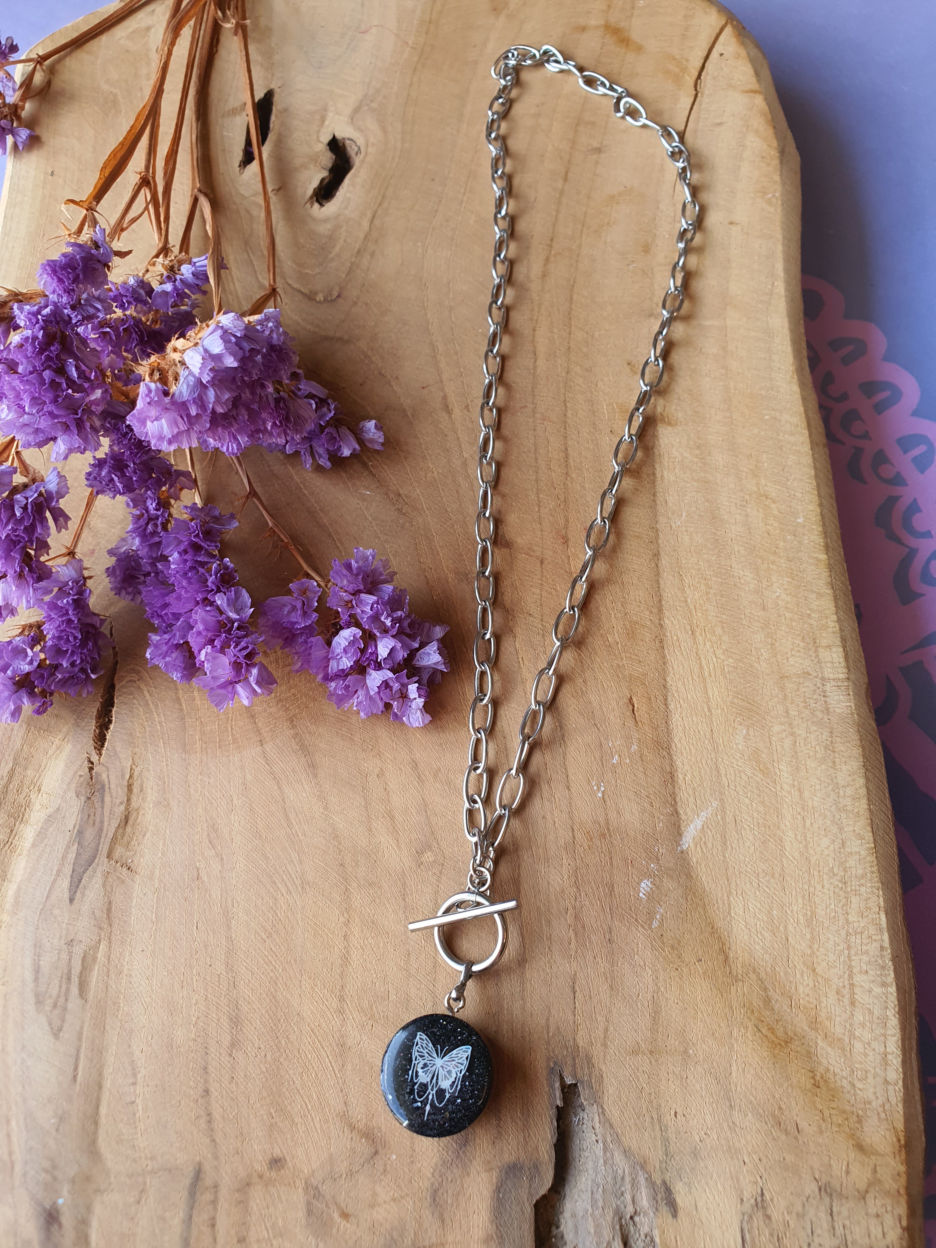 Cinsis Orgonite mix: orgonite Hanger 2 in 1 + RVS Zilver ketting nr 3006