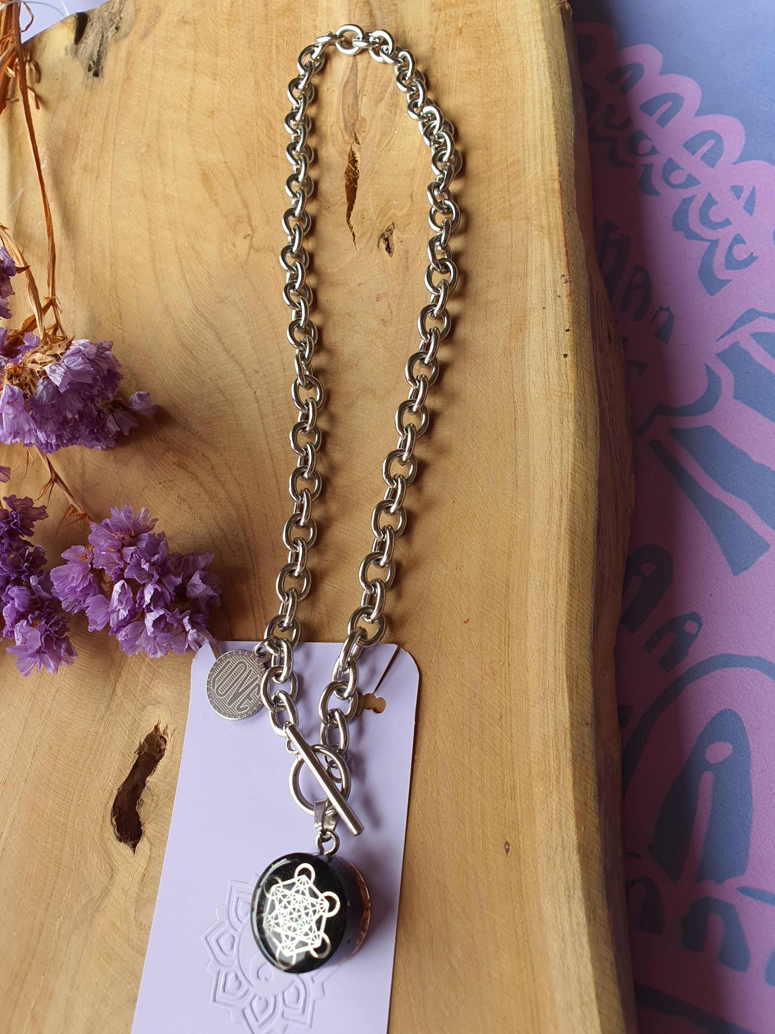 Cinsis Orgonite mix: orgonite Hanger 2 in 1 + RVS Zilver ketting nr 3017