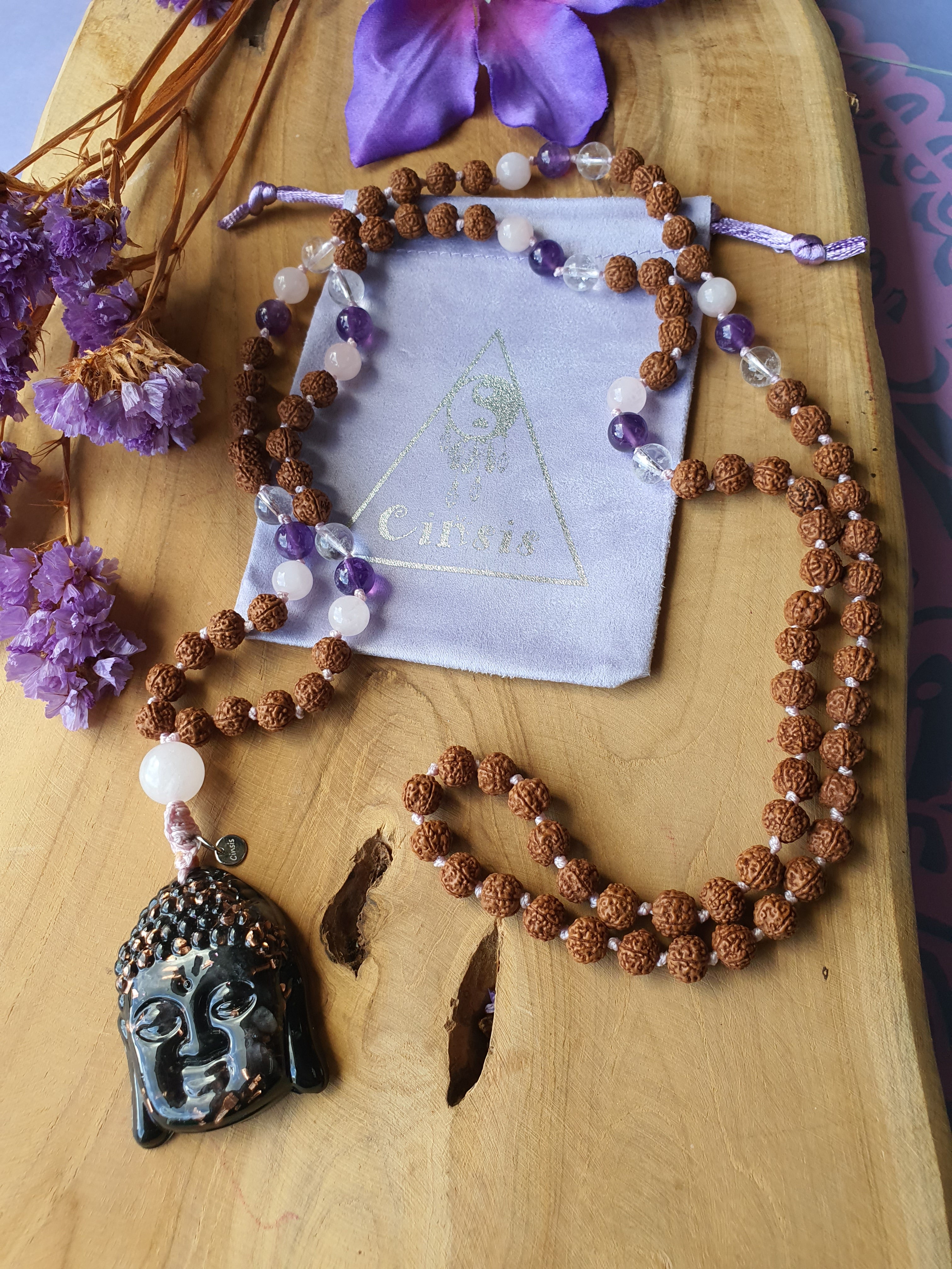 Edelstenen Mala Gouden Driehoek en Orgonite hanger &