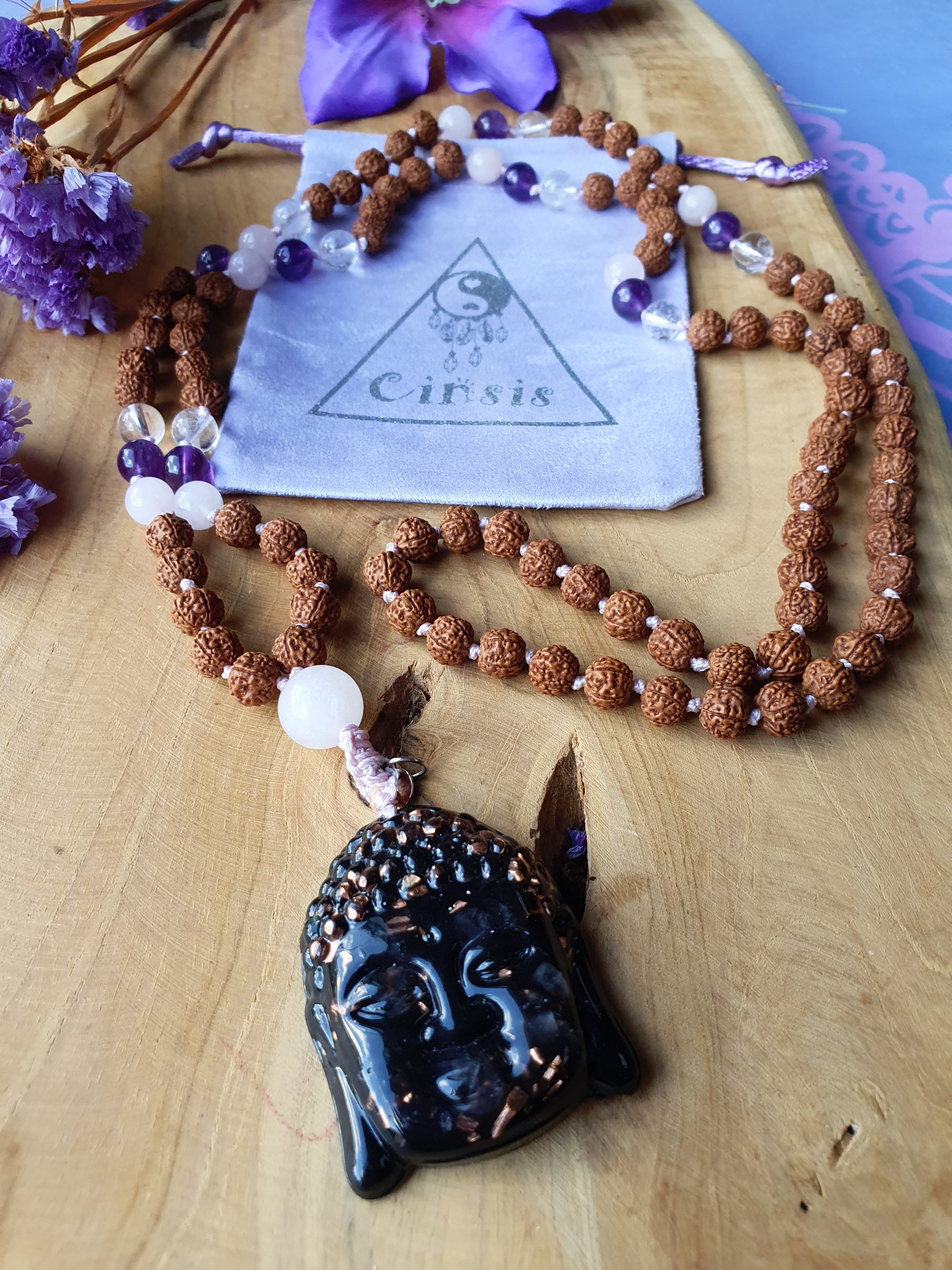 Edelstenen Mala Gouden Driehoek en Orgonite hanger &