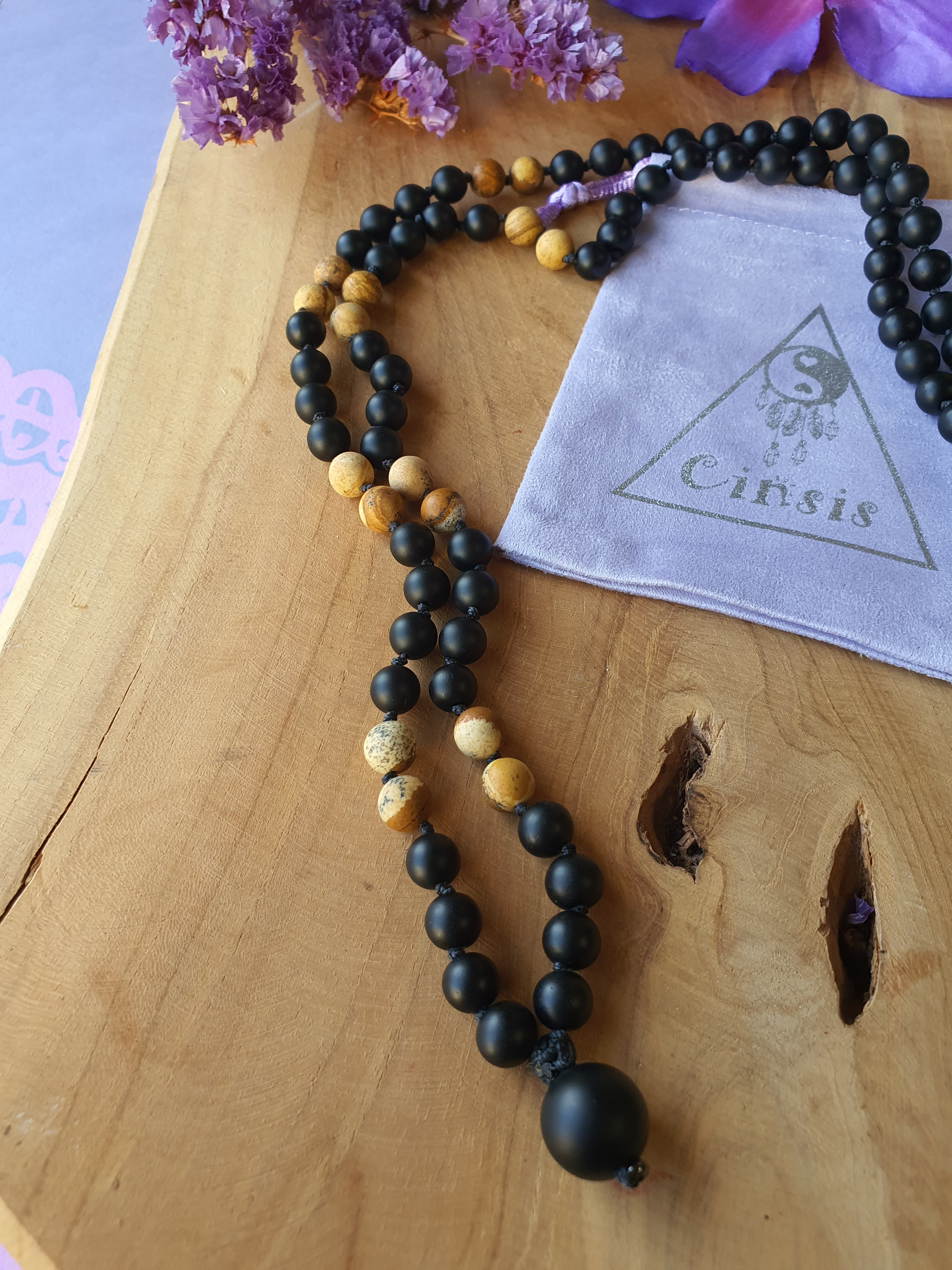 Edelstenen Mala Onyx met Landschap Jaspis (matte kralen)
