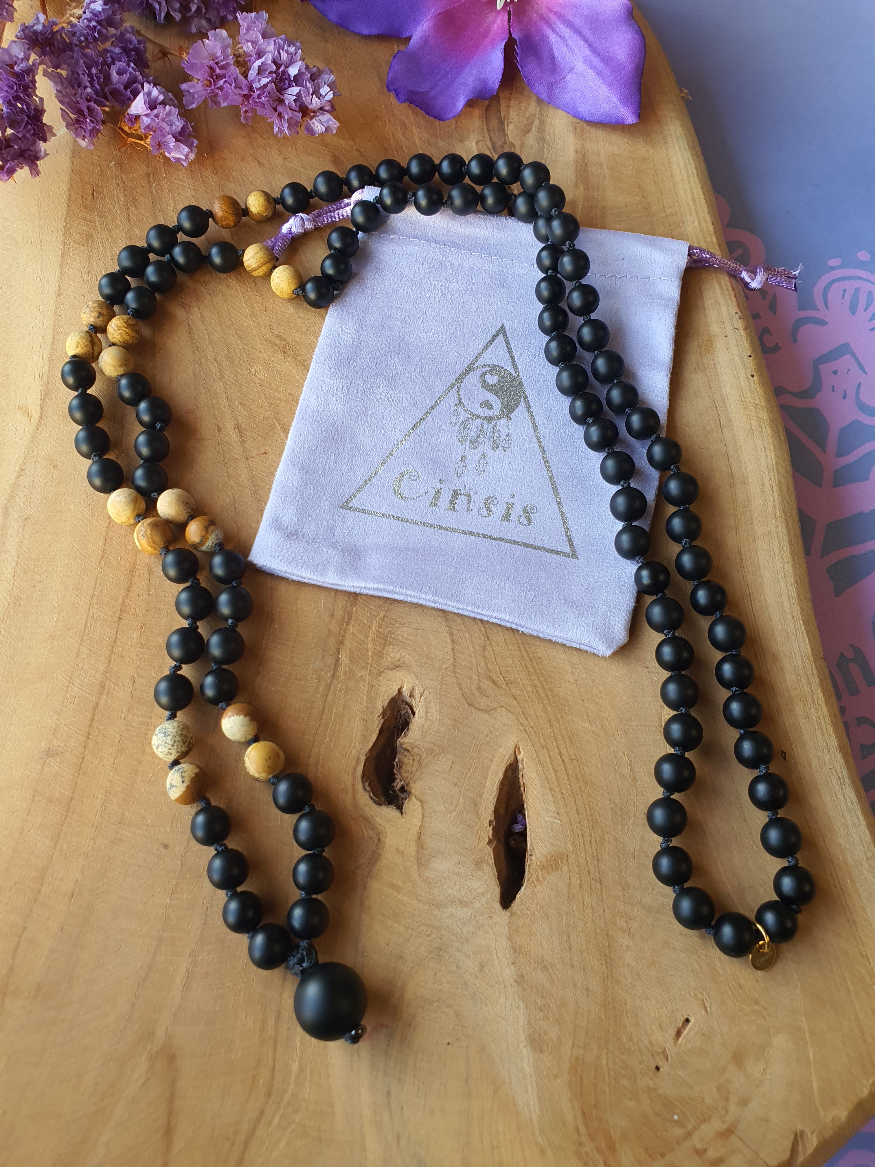 Edelstenen Mala Onyx met Landschap Jaspis (matte kralen)