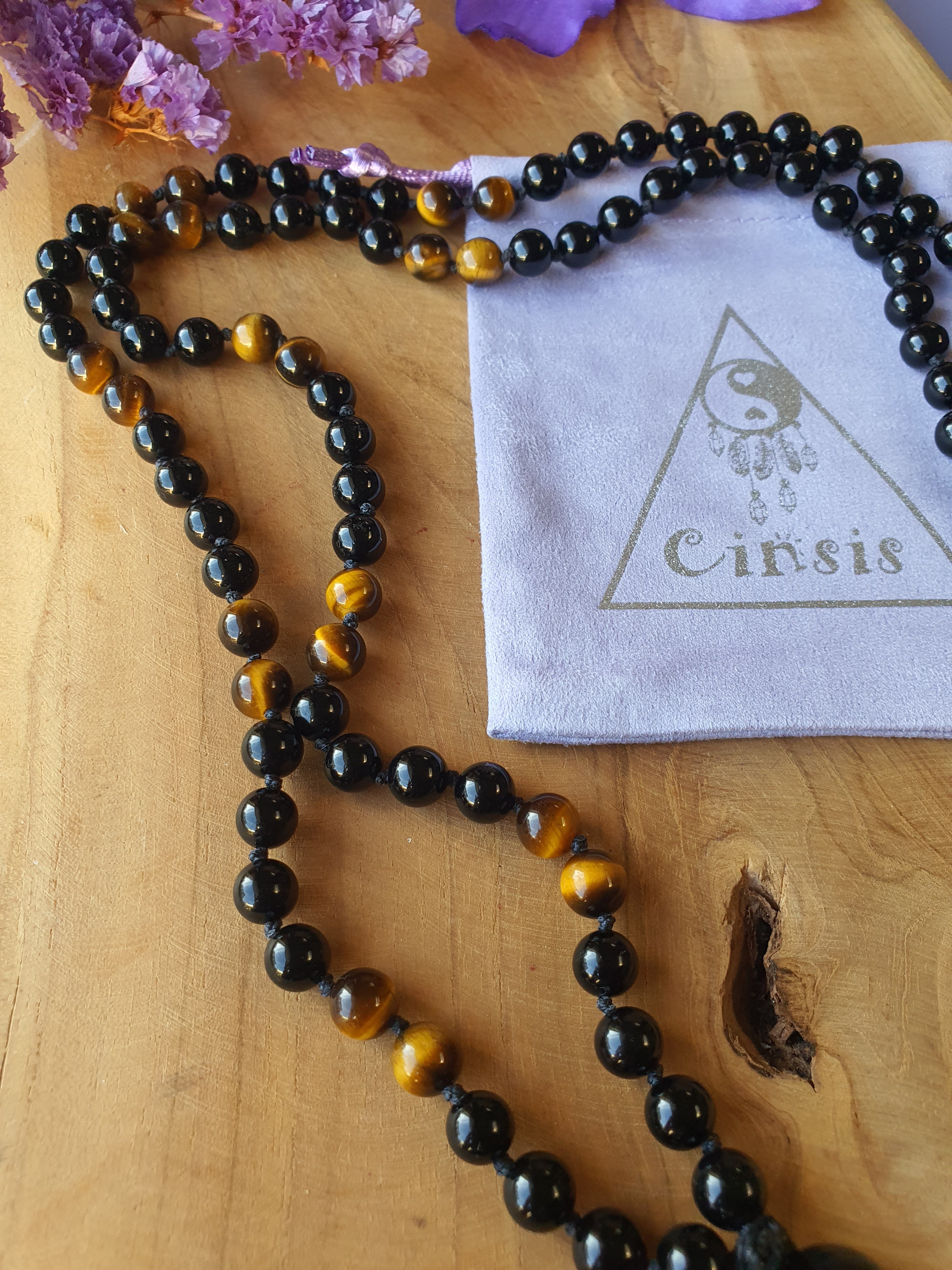 Edelstenen Mala Onyx met Tijgeroog