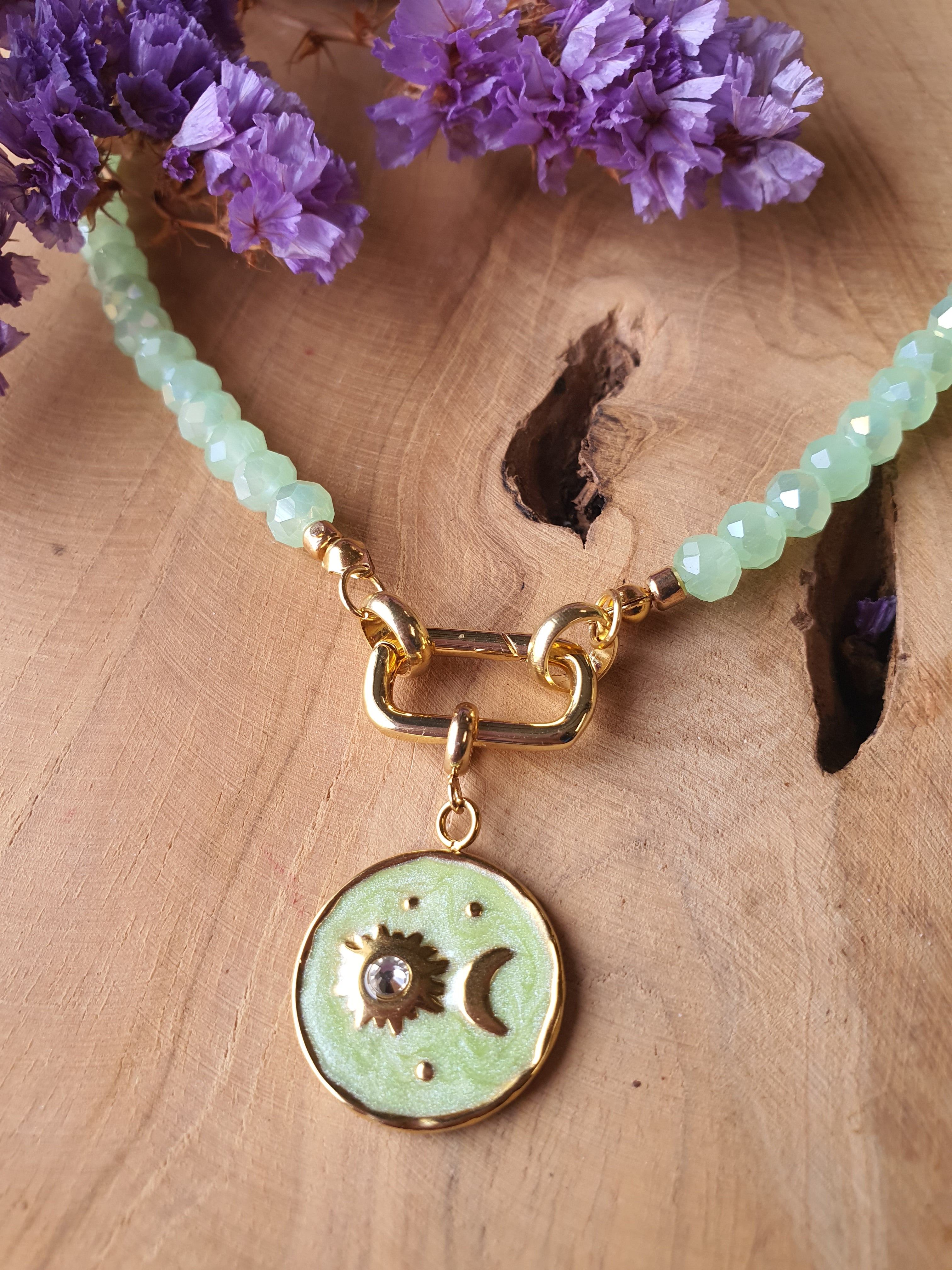 Kristal facet kralen ketting met bijpassende hanger (groen, rechthoekig slotje)