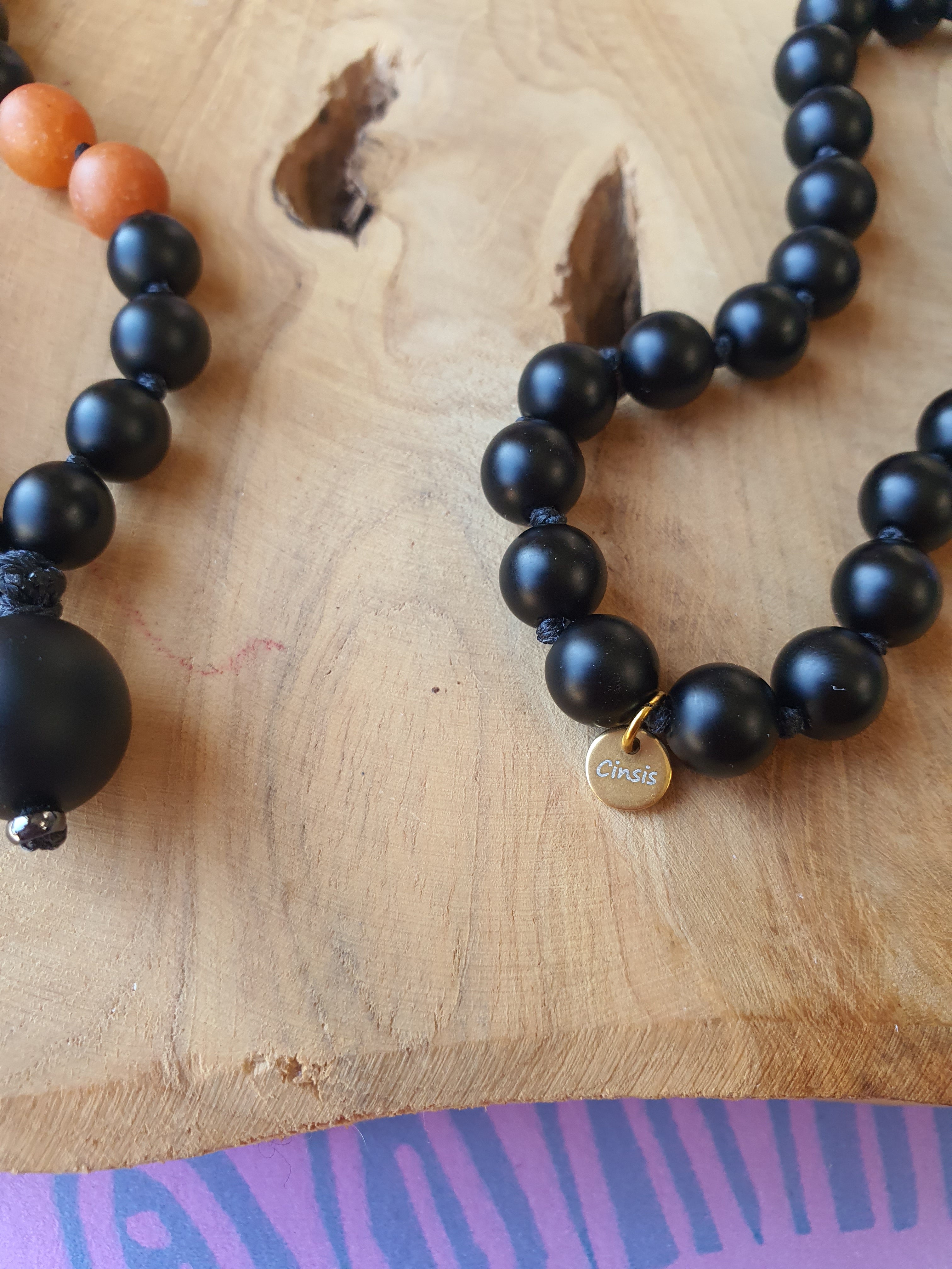 Edelstenen Mala Onyx met Carneool (matte kralen)