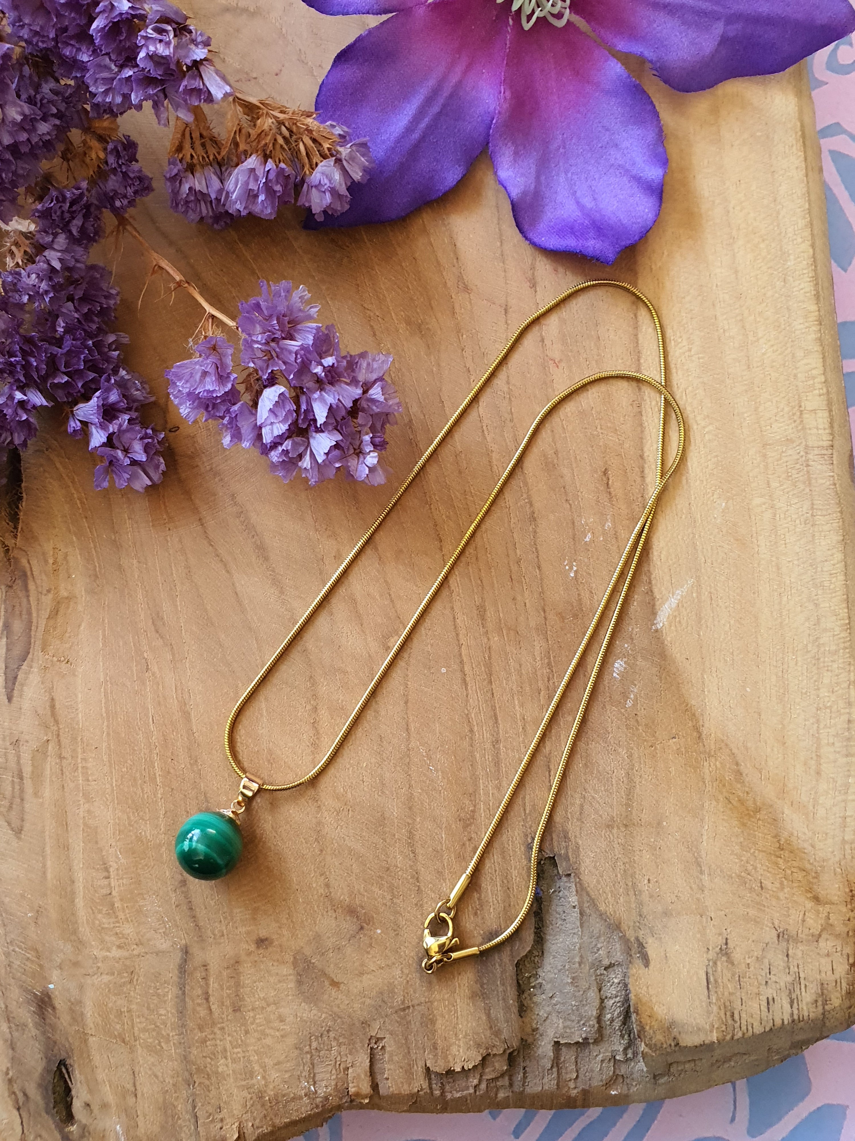 Malachiet Hanger groot met 925 Zilveren/14k verguld goud Oogje