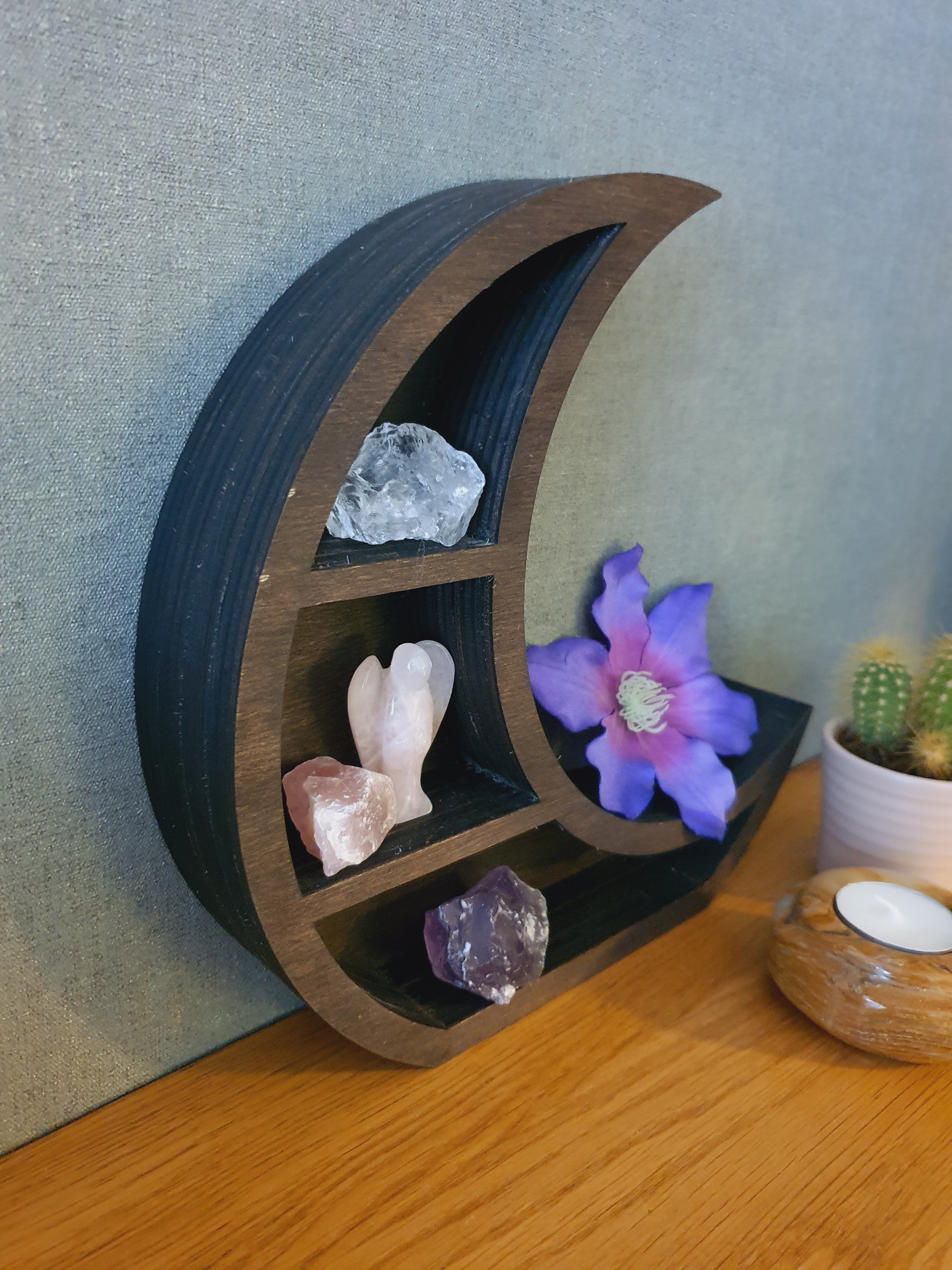 Wassende Maan Kastje Kristallen houder Hout Plank klein model