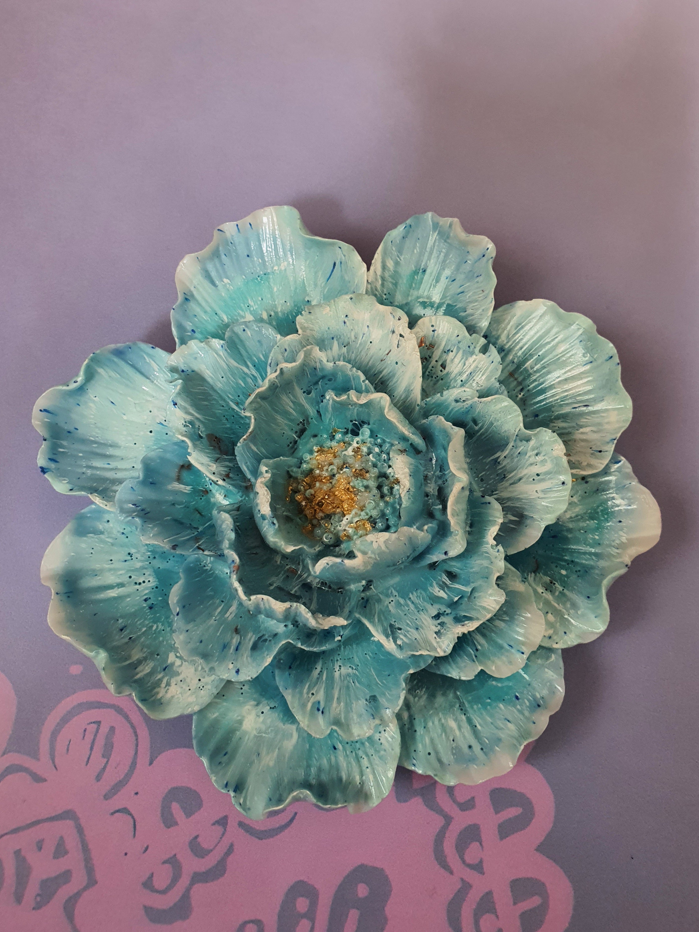 Rozenkwarts Orgonite Wandbloem blauw (nr 5)