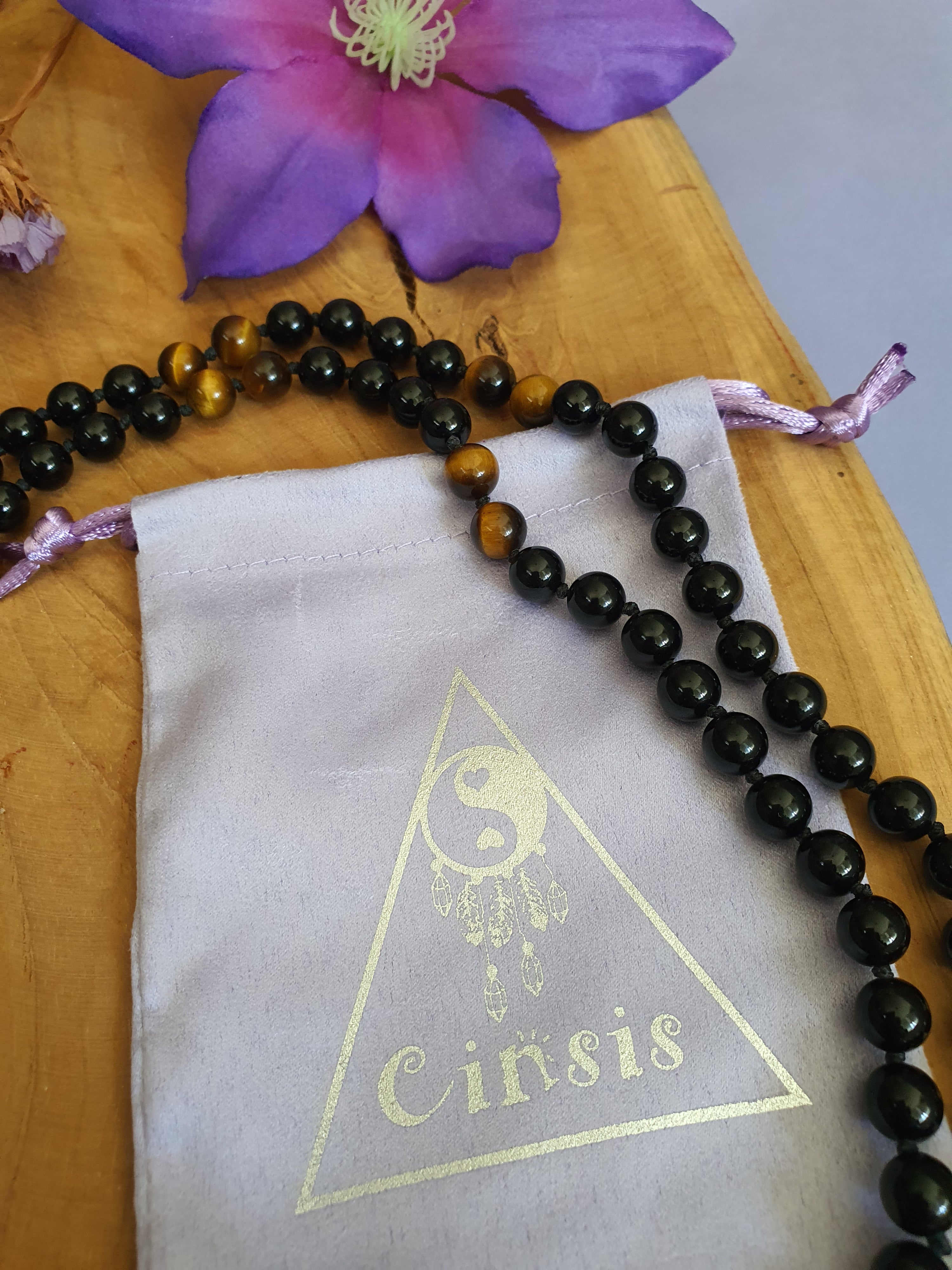 Edelstenen Mala Onyx met Tijgeroog