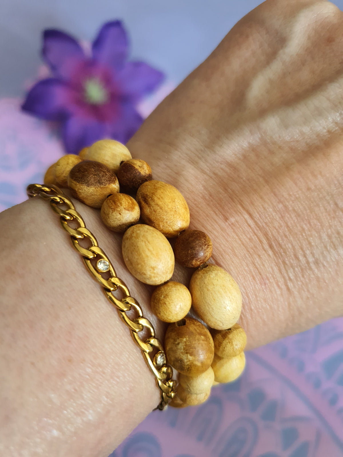 Palo Santo elastische armband rond en ovaal 8mm