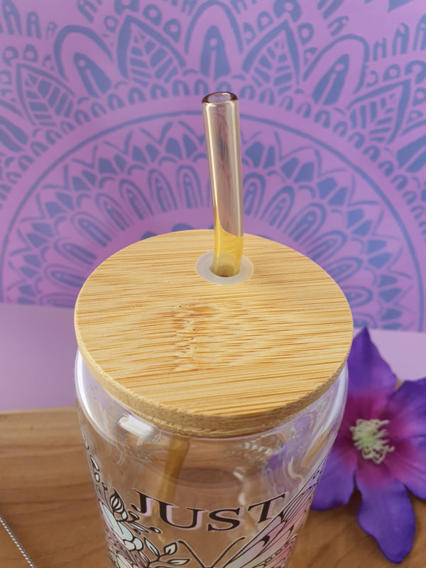 Drinkglas (blikvormige tumbler) met Bamboe deksel en rietje &