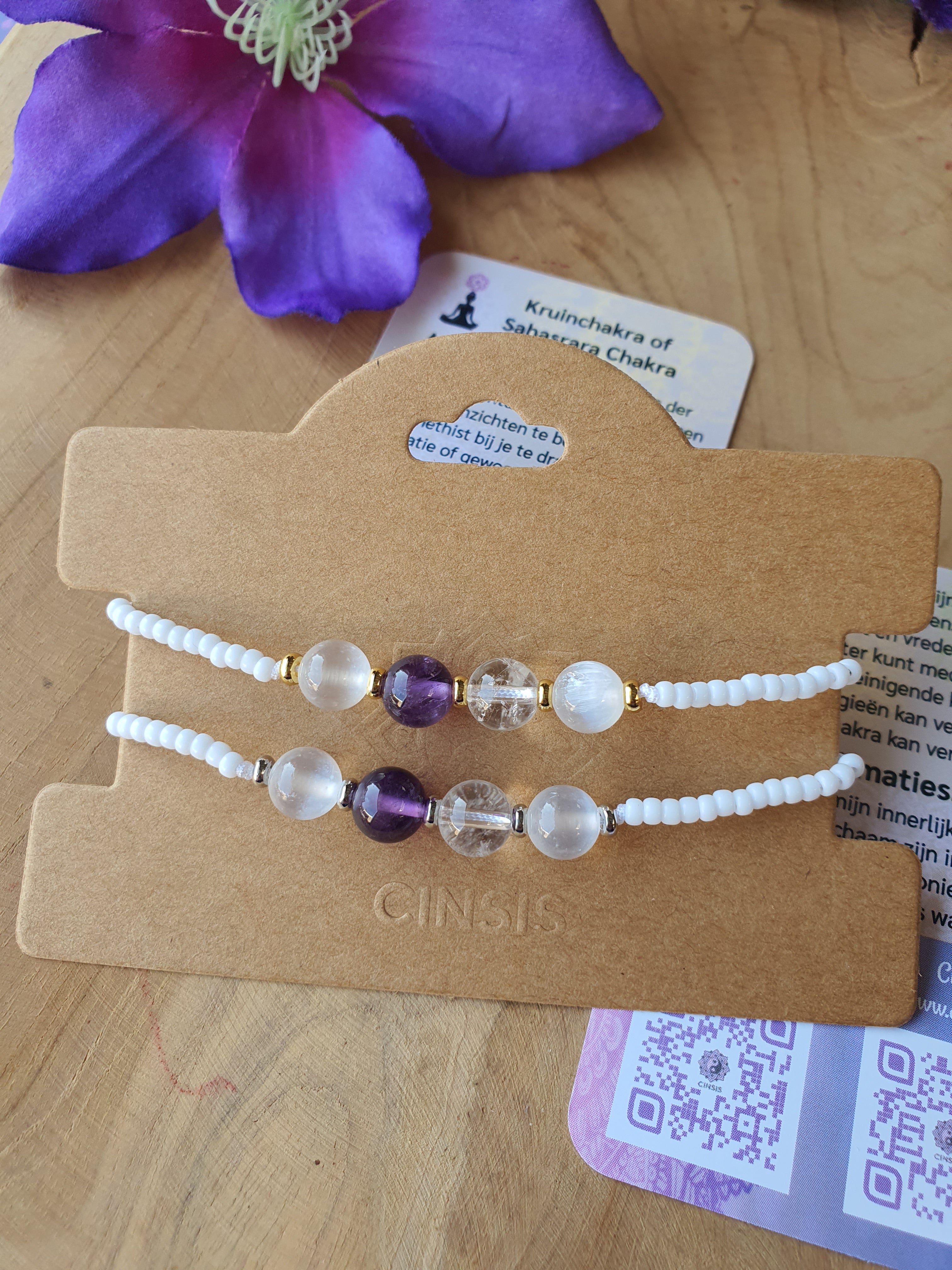 Edelstenen Chakra Armband handgemaakt Kruinchakra of Sahasrara Chakra