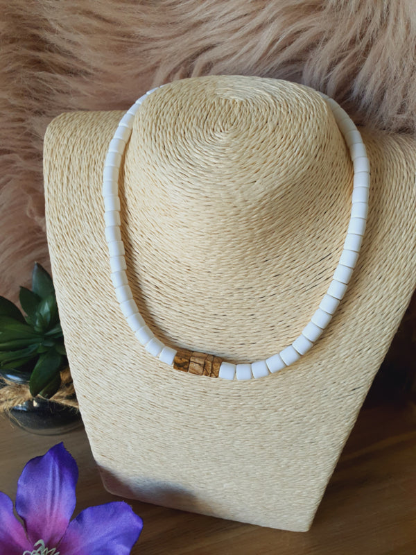 Elastische / rekbare witte (choker) ketting en armband 2 in 1 met Landschap Jaspis kubus kralen (nr 14)