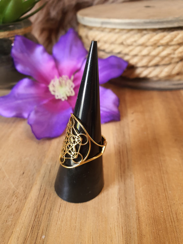 Ring Metatron kubus RVS Gold verstelbaar