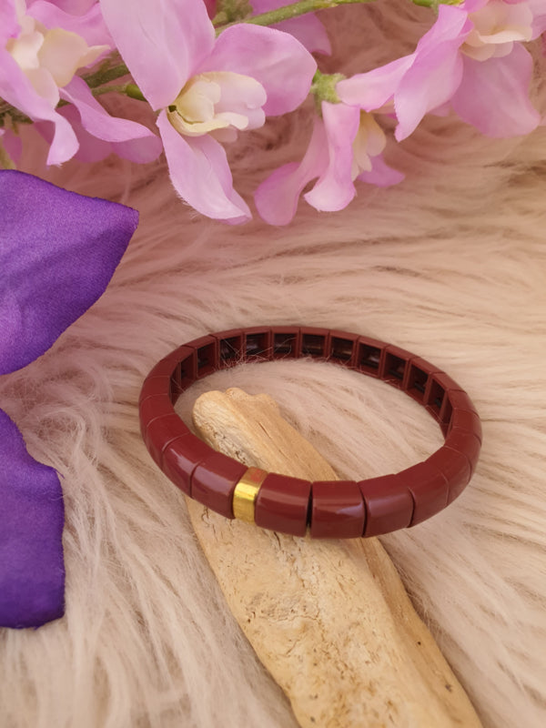 Emaille armband Bruin / goud 18-18,5cm (nr 29)