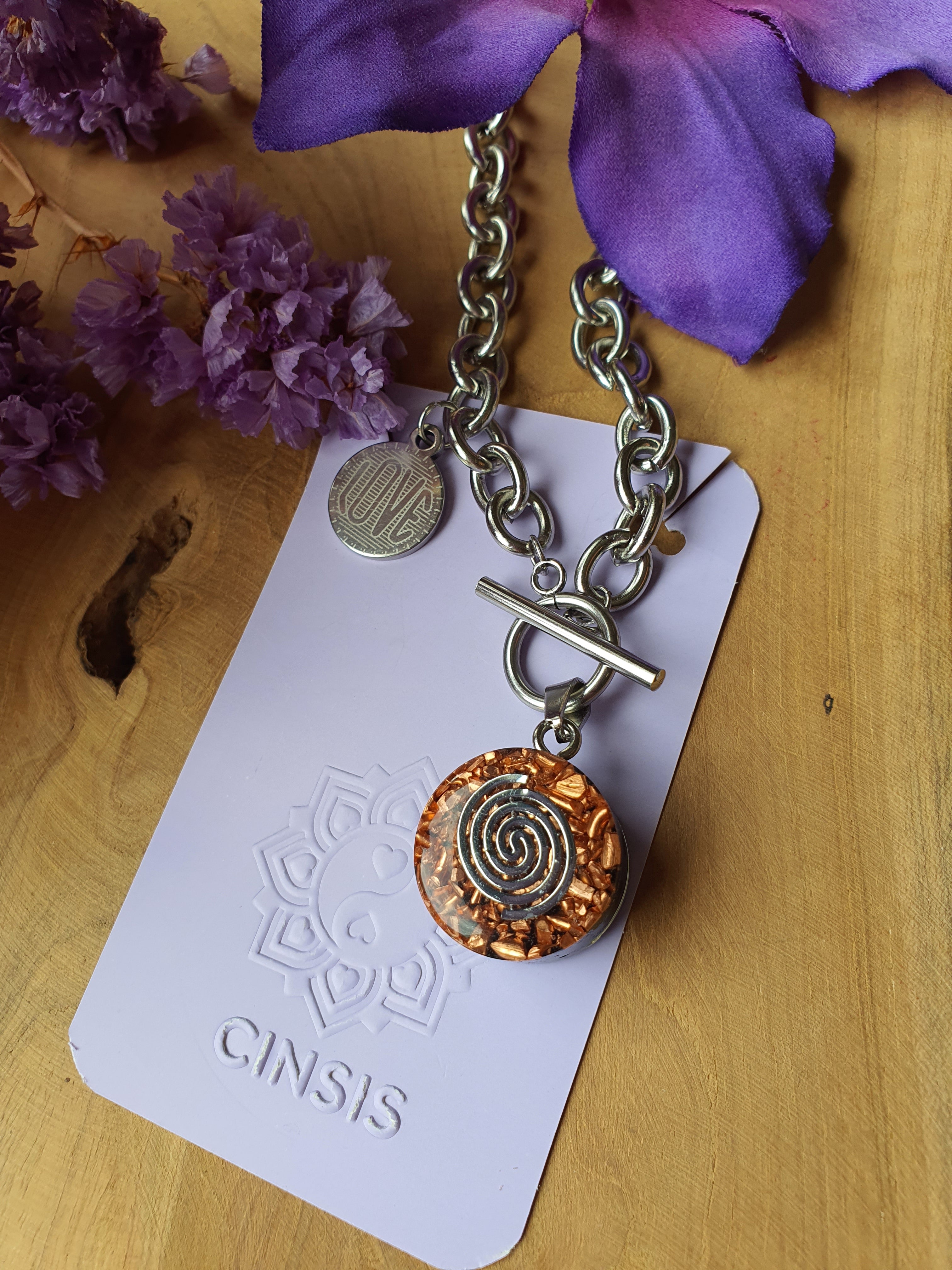 Cinsis Orgonite mix: orgonite Hanger 2 in 1 + RVS Zilver ketting nr 3017