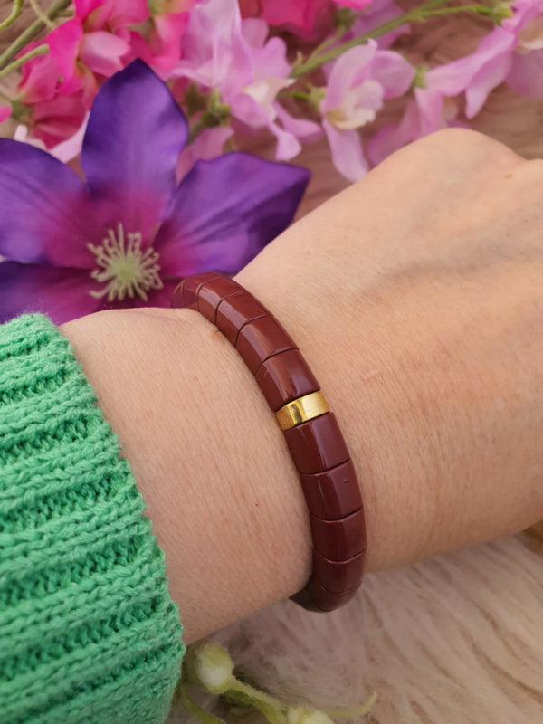 Emaille armband Bruin / goud 18-18,5cm (nr 29)