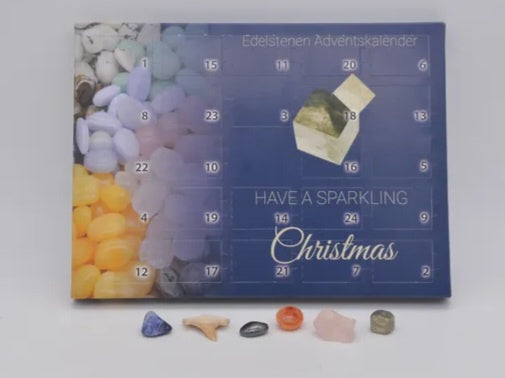 Edelstenen adventskalender, formaat A5, getrommeld en geslepen edelstenen