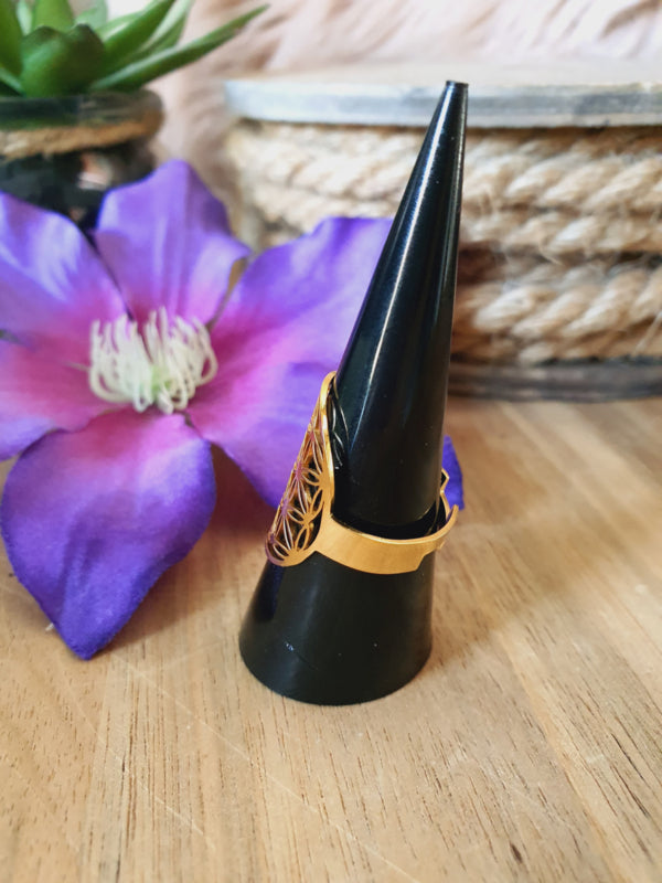 Ring Flower of Life / Levensbloem RVS Gold verstelbaar (Model 1)
