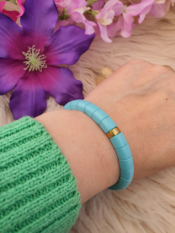 Emaille armband Licht Blauw / goud 18-18,5cm (nr 26)
