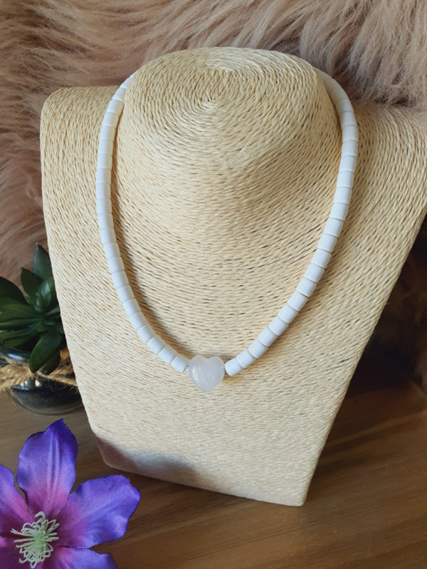 Elastische / rekbare (choker) ketting en armband 2 in 1 sieraad met Bergkristallen hartje