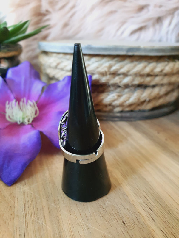 Ring Flower of Life / Levensbloem RVS Zilver verstelbaar (model 1)