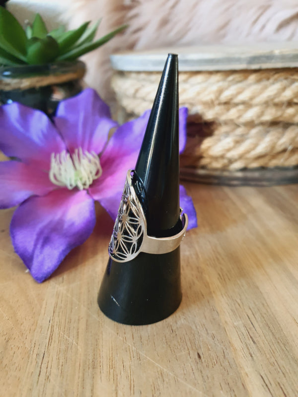 Ring Flower of Life / Levensbloem RVS Zilver verstelbaar (model 1)