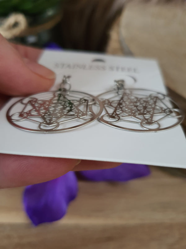 Metatron kubus Oorbellen RVS.