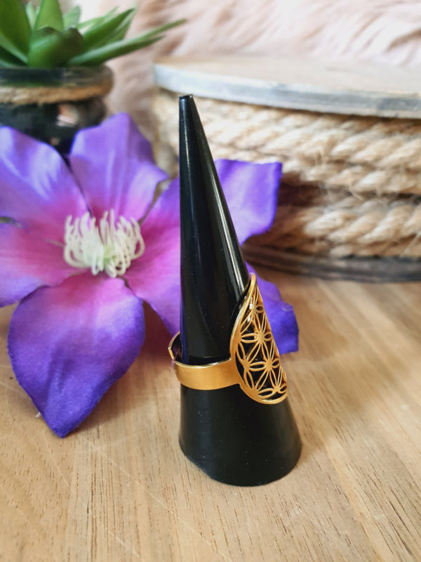 Ring Flower of Life / Levensbloem RVS Gold verstelbaar (Model 1)