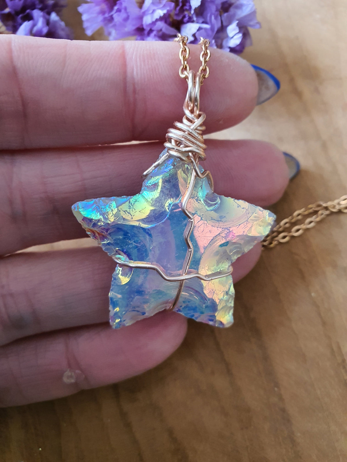 Achterzijde Wire Wrapped Ster hanger Angel Aura (nr 9)