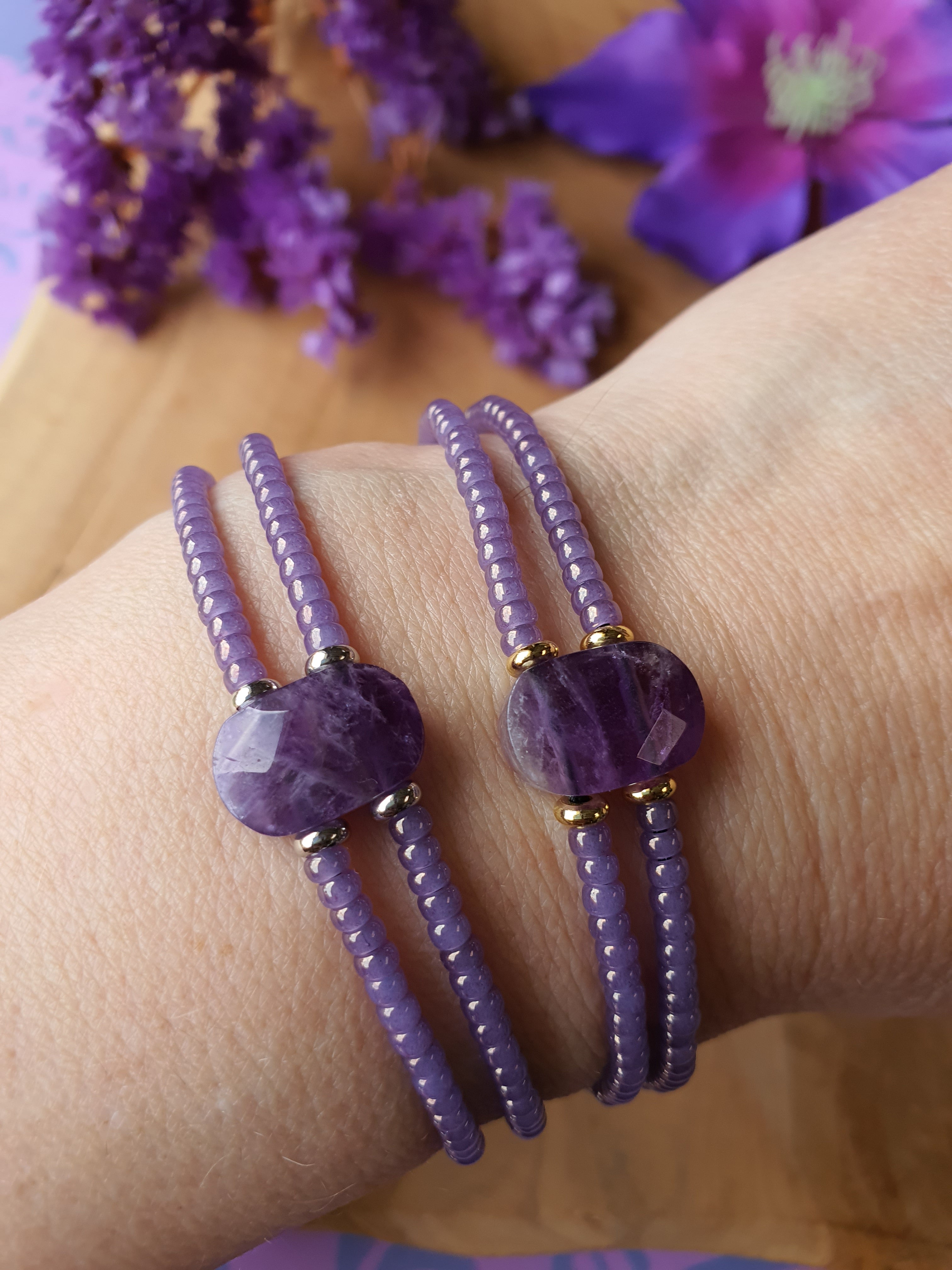 Amethist edelsteen armband handgemaakt met miyuki kralen (103)