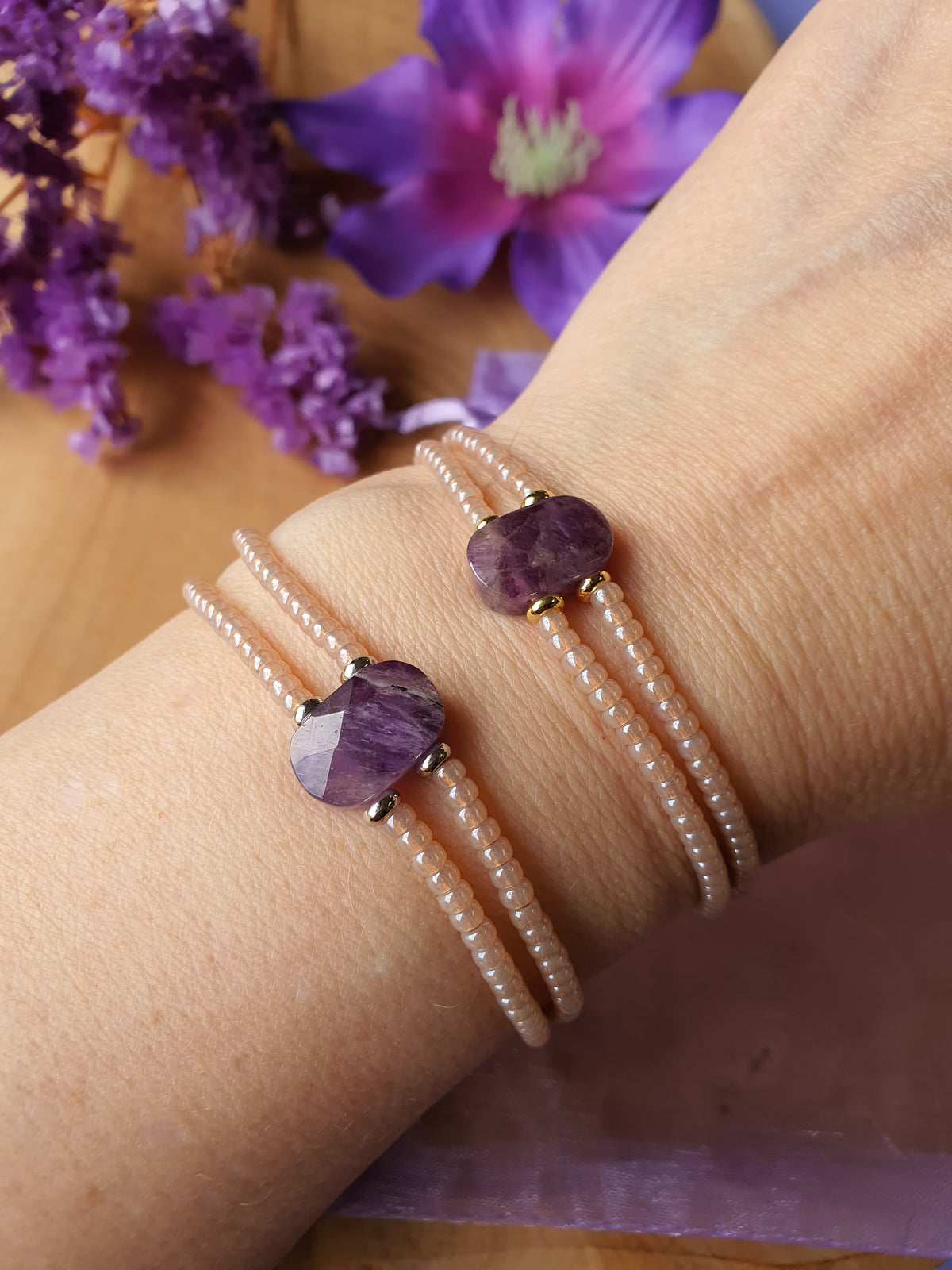 Amethist edelsteen armband handgemaakt met miyuki kralen (104)