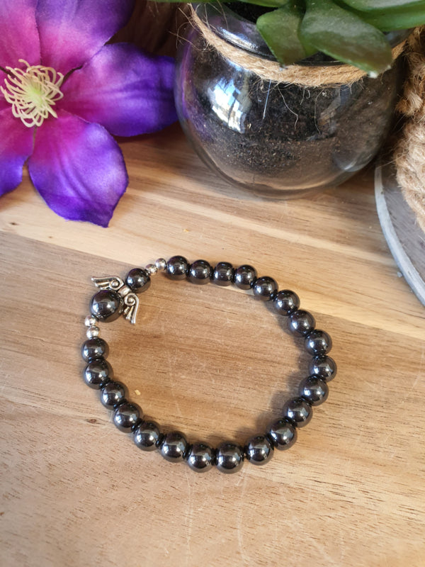 Armband Engel Hematiet 8mm met doosje