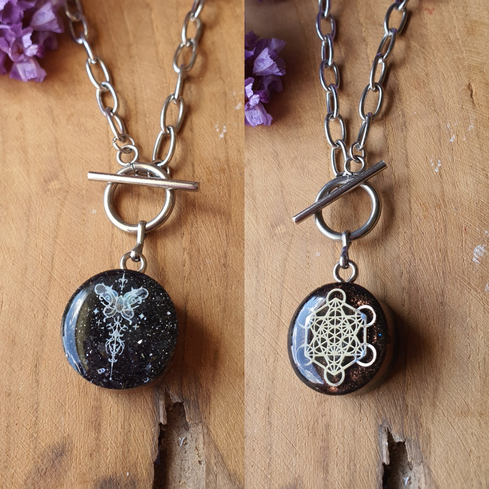 Cinsis Orgonite mix: orgonite Hanger 2 in 1 + RVS Zilver ketting nr 3007