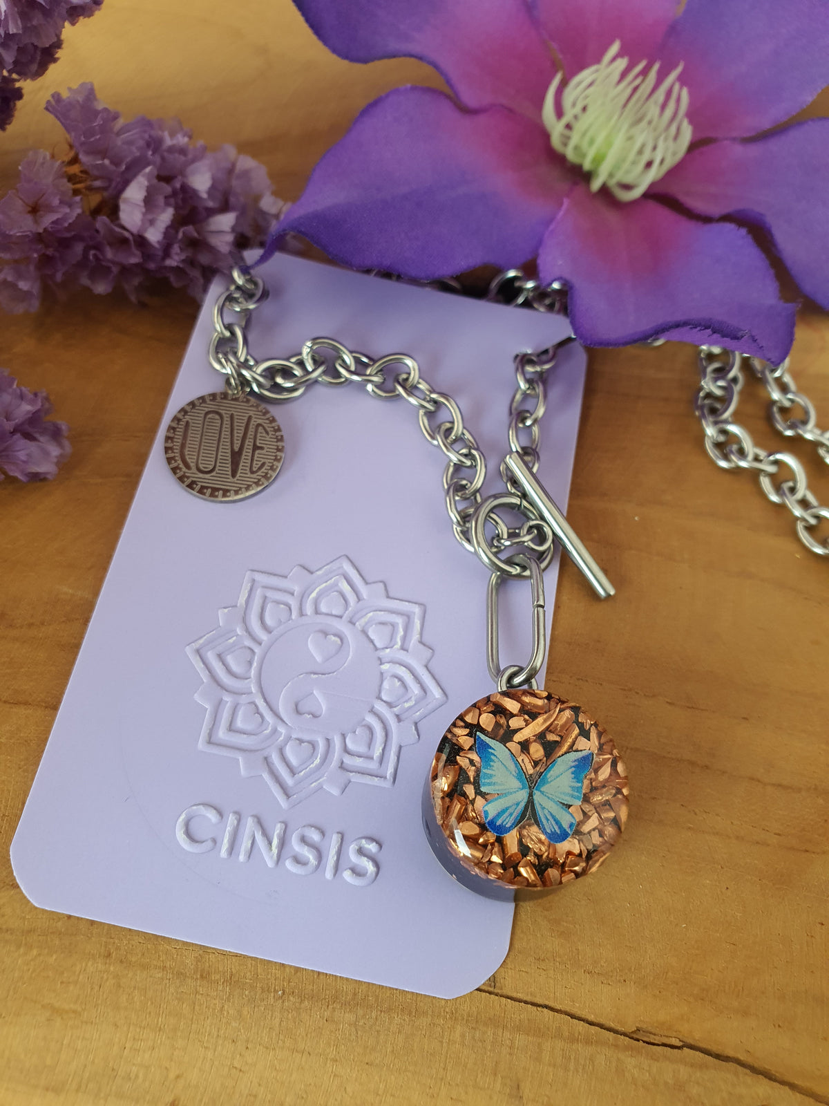 Cinsis Orgonite mix: orgonite Hanger 2 in 1 + RVS Zilver ketting nr 3024.